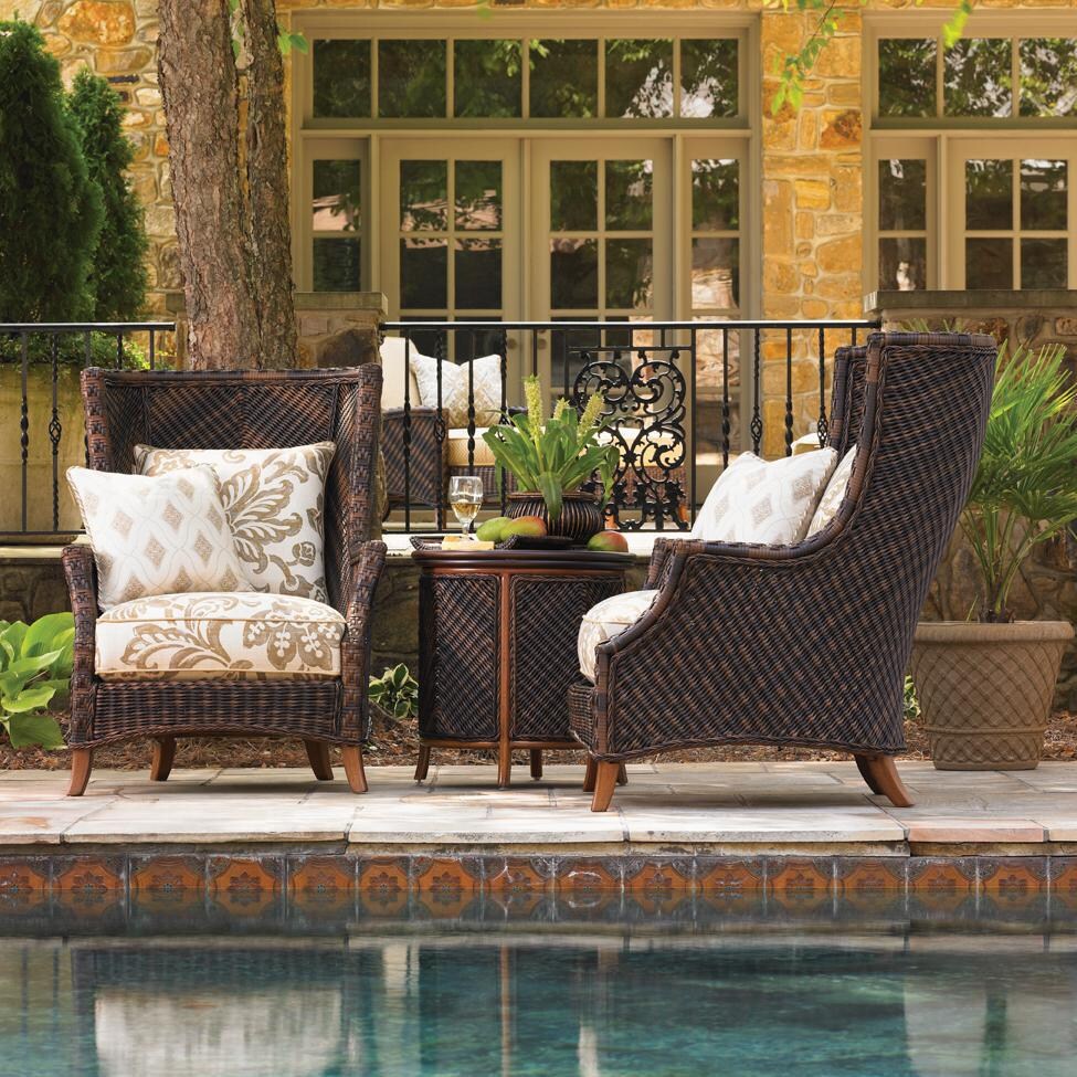 Island Estate Lanai 3 Piece Wicker Conversation Set W/ Sunbrella Fabric & High Backs By Tommy Bahama