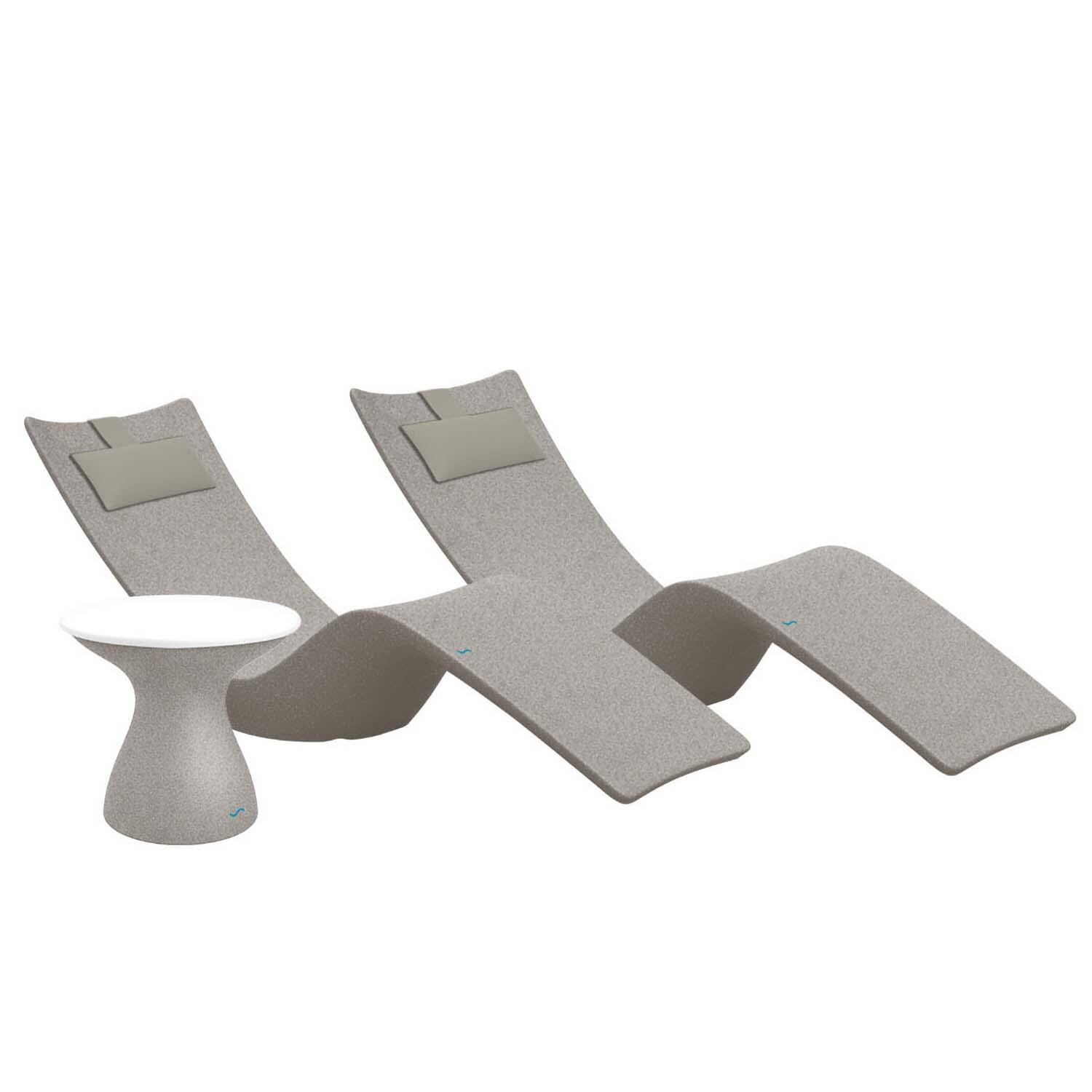 Autograph 3 Pc Set Polyresin Chaise Lounge Set in Granite Gray/White w/ Cadet Gray Pillow by Ledge Lounger