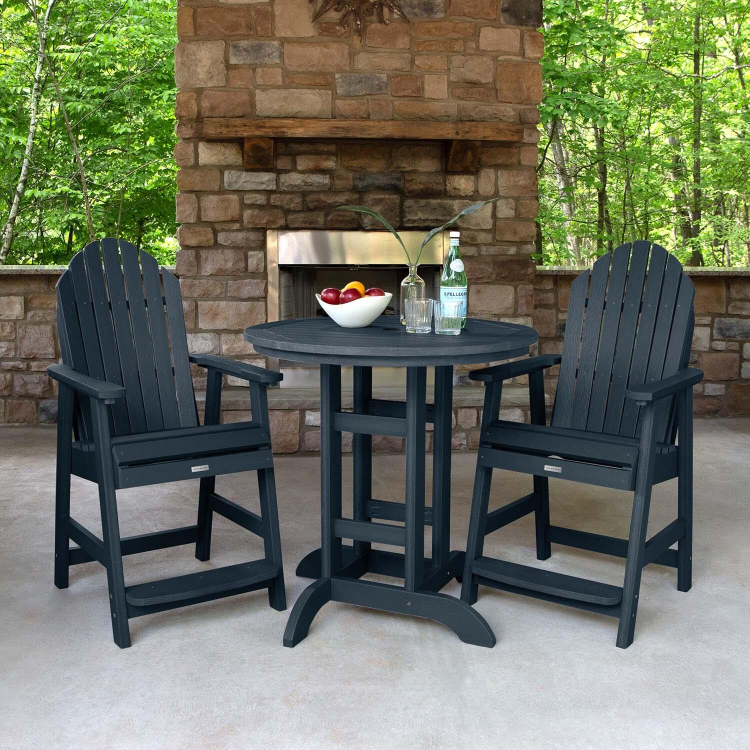 Dream Bay 3 Pc Recycled Plastic Round Counter Dining Set in Federal Blue by Lakeview Outdoor Designs