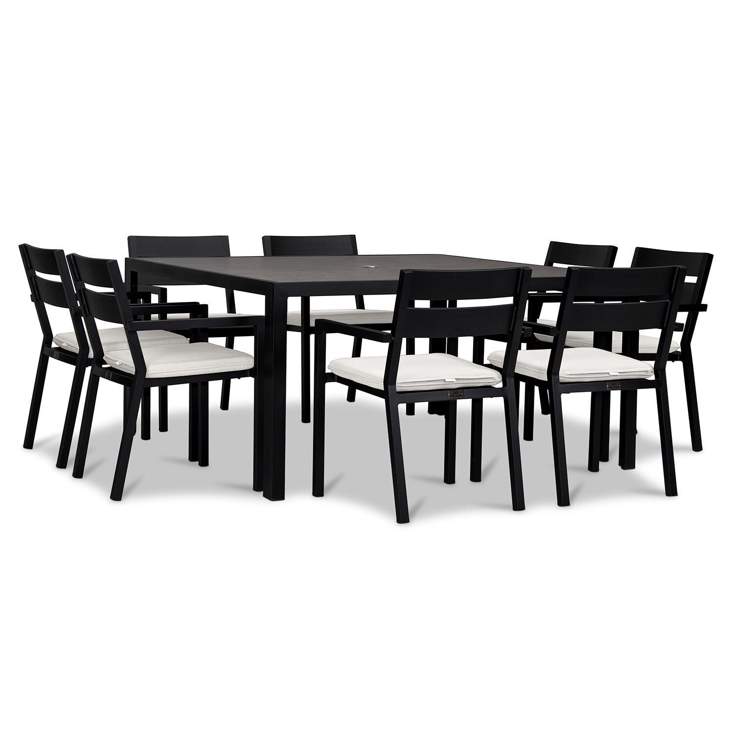 Calm Bay 9 Pc Square Dining Set in Black/Canvas Natural by Lakeview - White Background 2 thumbnail