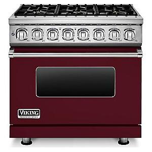Viking Professional 7 Series 36-Inch 6 Burner Natural Gas Dual Fuel Range - Burgundy - VDR7366BBU thumbnail