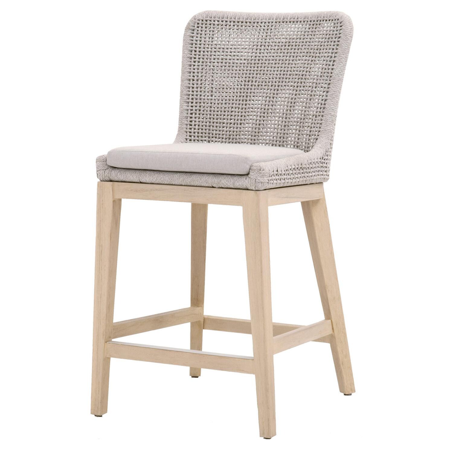 Lakeview Corbin Bay Woven Rope Counter Bar Stool in Taupe & White - Angled View thumbnail