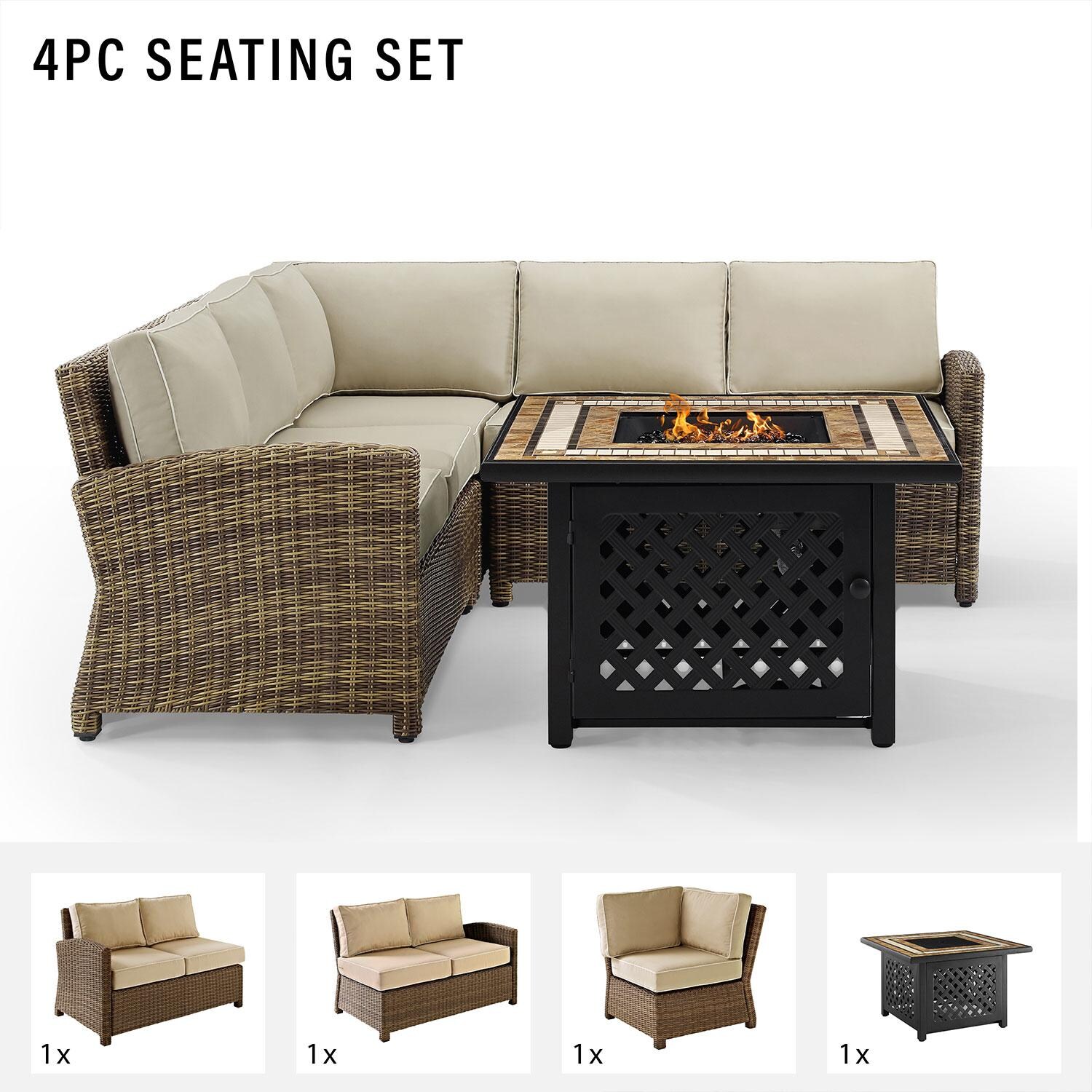 Ultimate Patio UP-92390-SA 4Pc Wicker Outdoor Sectional Set W/ Fire Table in Sand - Included in Set (Sectional & Fire Table) - Diagram thumbnail