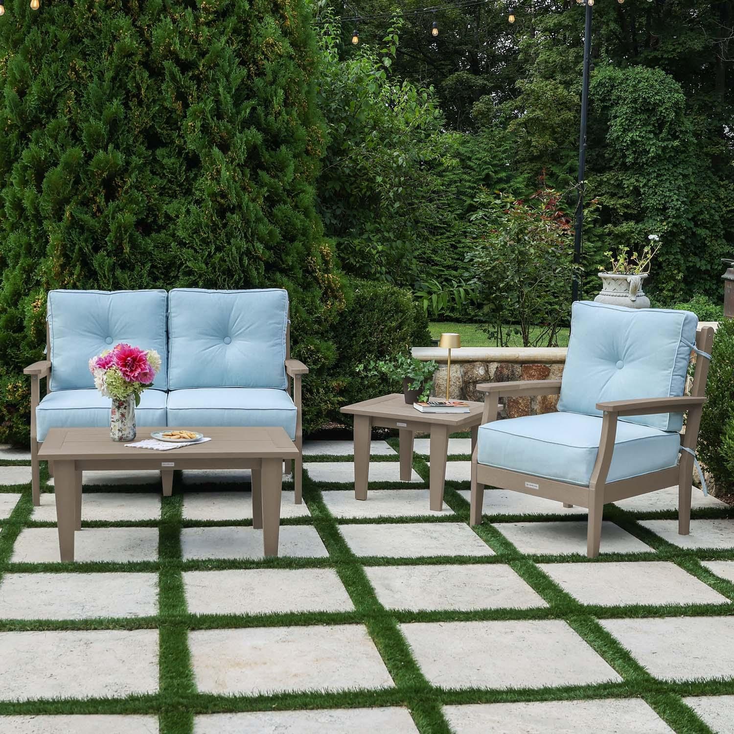 Blushing Bay 4 Pc Recycled Plastic Seating Set in Bliss Dew/Woodland Brown by Lakeview Outdoor Designs - Lifestyle thumbnail