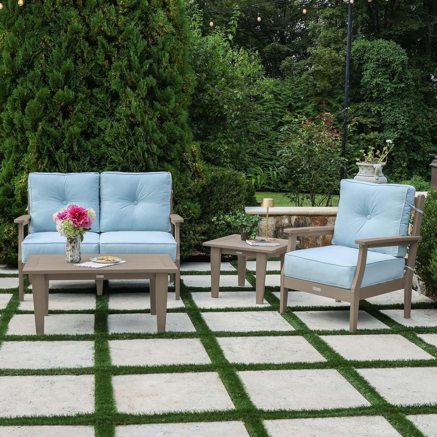 Blushing Bay 4 Pc Recycled Plastic Seating Set in Bliss Dew/Woodland Brown by Lakeview Outdoor Designs