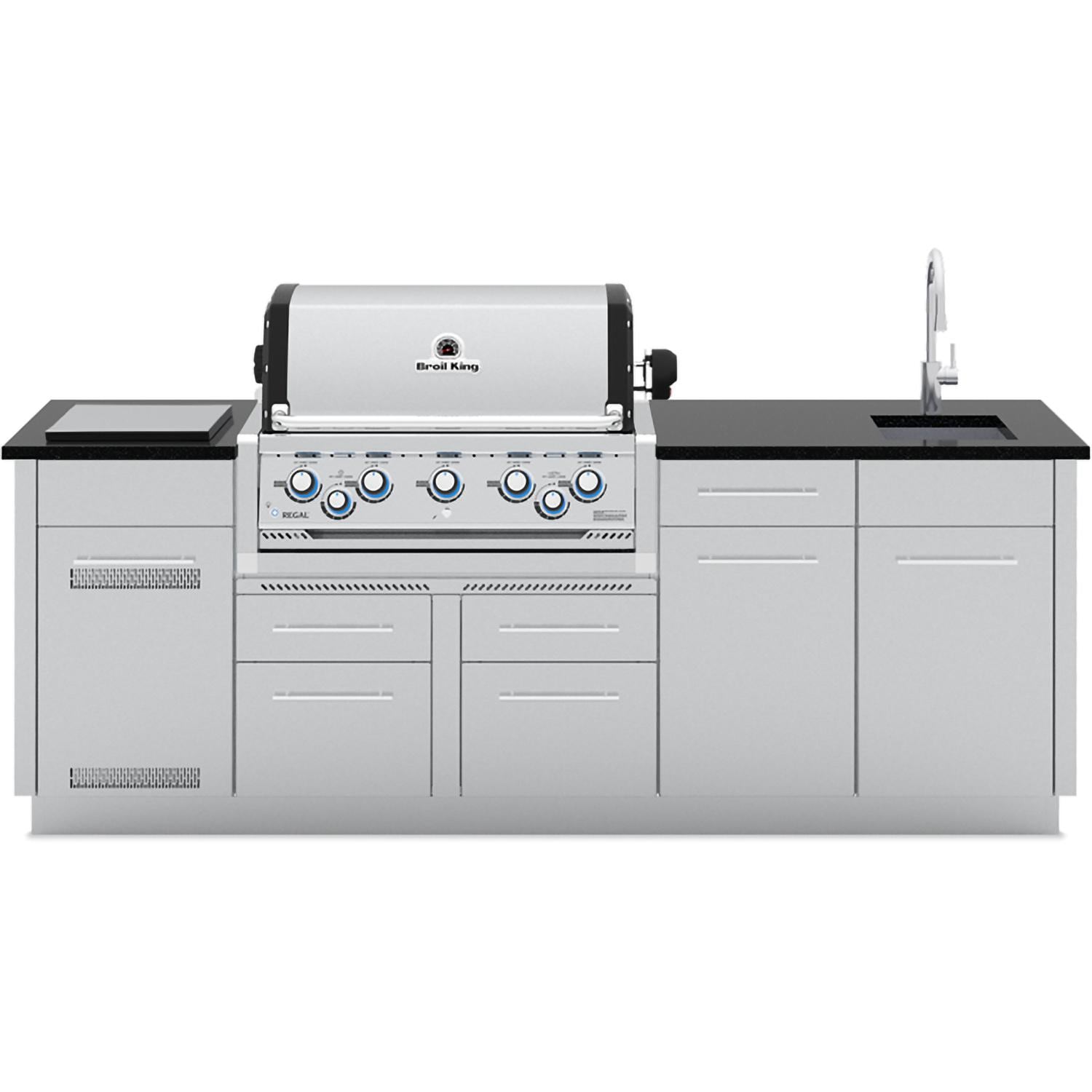 Broil King Imperial S 590iE 9 1/4 Ft Outdoor Kitchen Island w/ Natural Gas 5 Burner Grill - 896847E