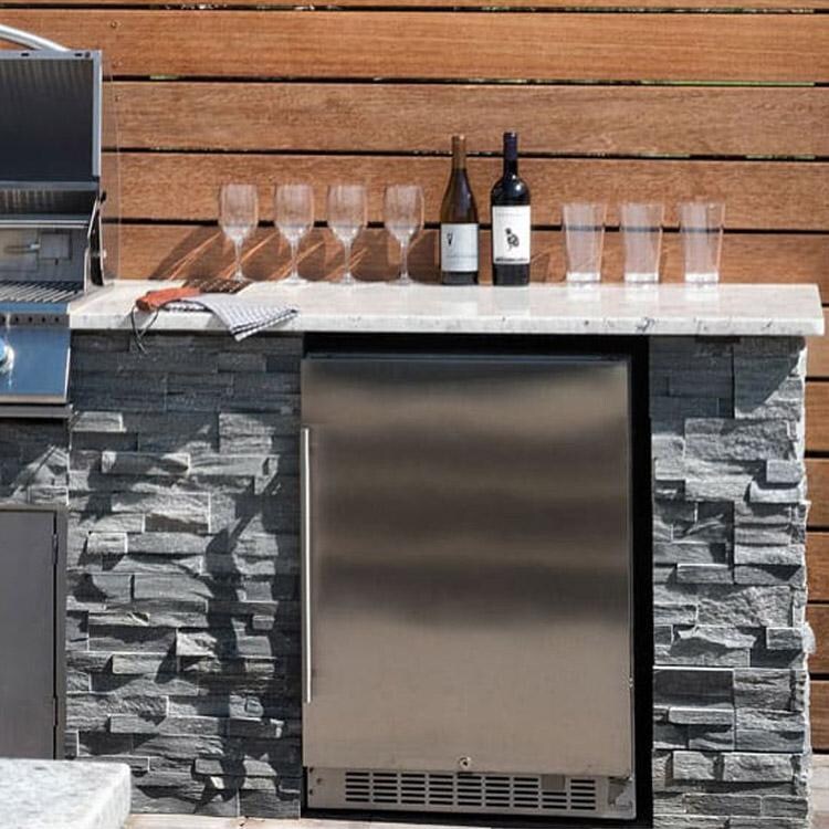 Compact Refrigerator Cabinet 32W X 35H Easy Outdoor Kitchen Frame Kit With Cement Board By Grilletics - Lifestyle View thumbnail