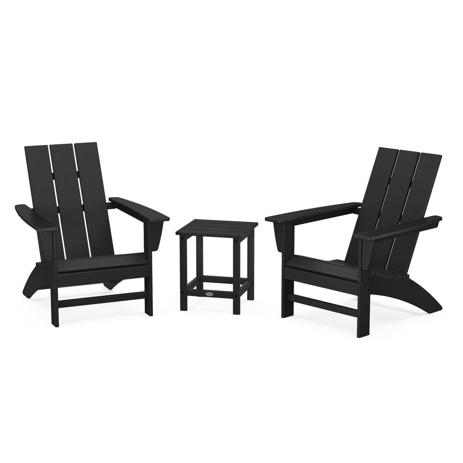 Modern Adirondack 3 Pc Recycled Plastic Seating Set w/ Long Island End Table in Black by POLYWOOD