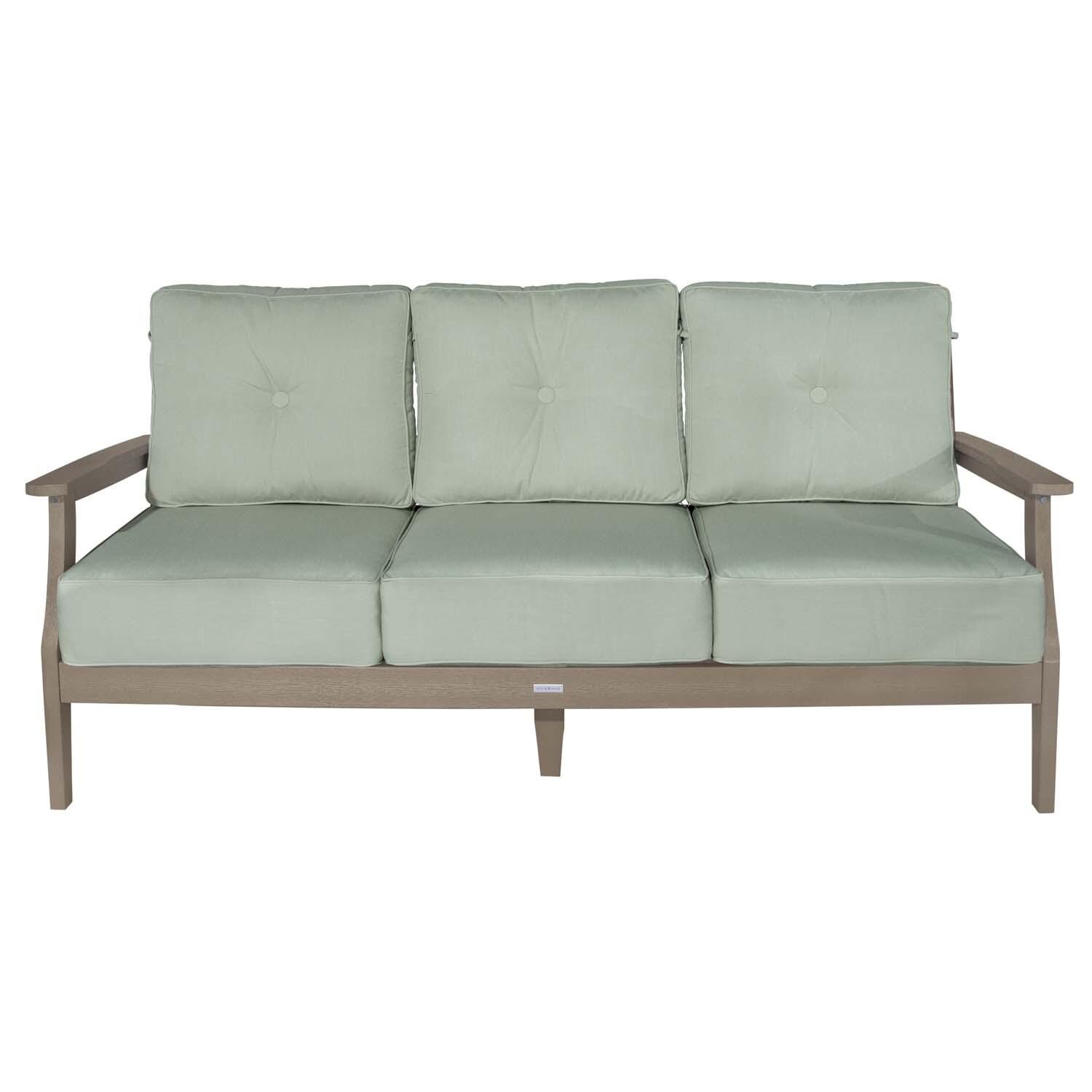 Blushing Bay 3 Person Recycled Plastic Sofa in Canvas Seasalt/Woodland Brown by Lakeview Outdoor Designs - White Background thumbnail