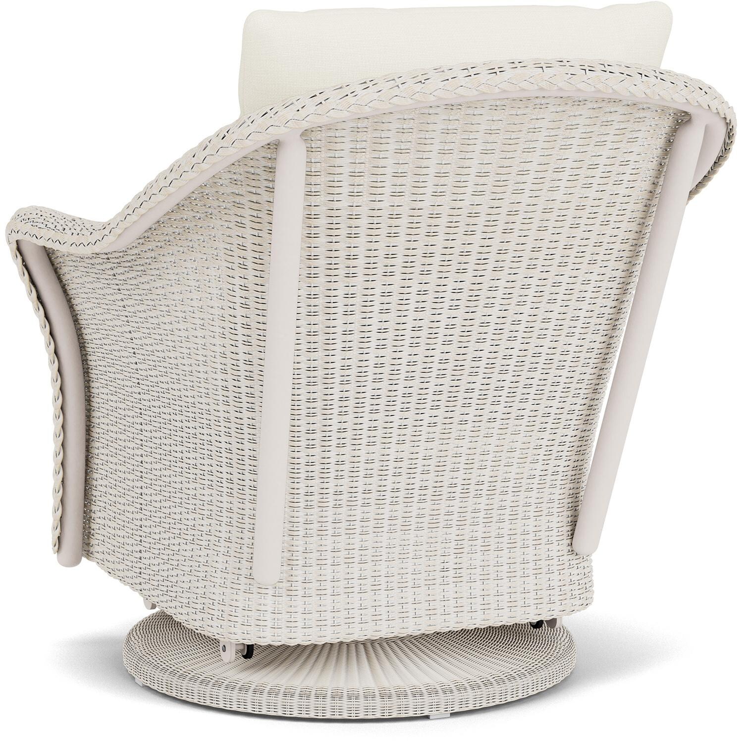 Lloyd Flanders Weekend Retreat Swivel Glider Lounge Chair in Antique White Finish W/ Sailcloth Salt Fabric - Back Left thumbnail