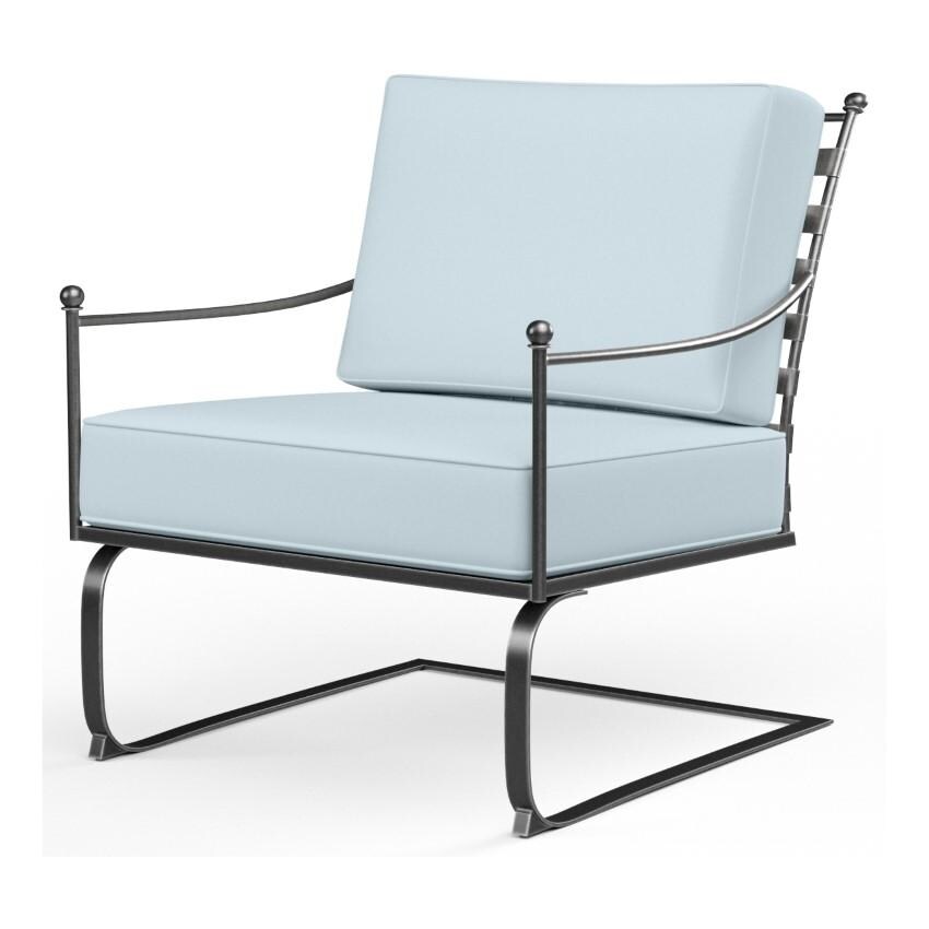 Provence Wrought Iron Rocking Club Chair in Pewter/Canvas Skyline by Sunset West