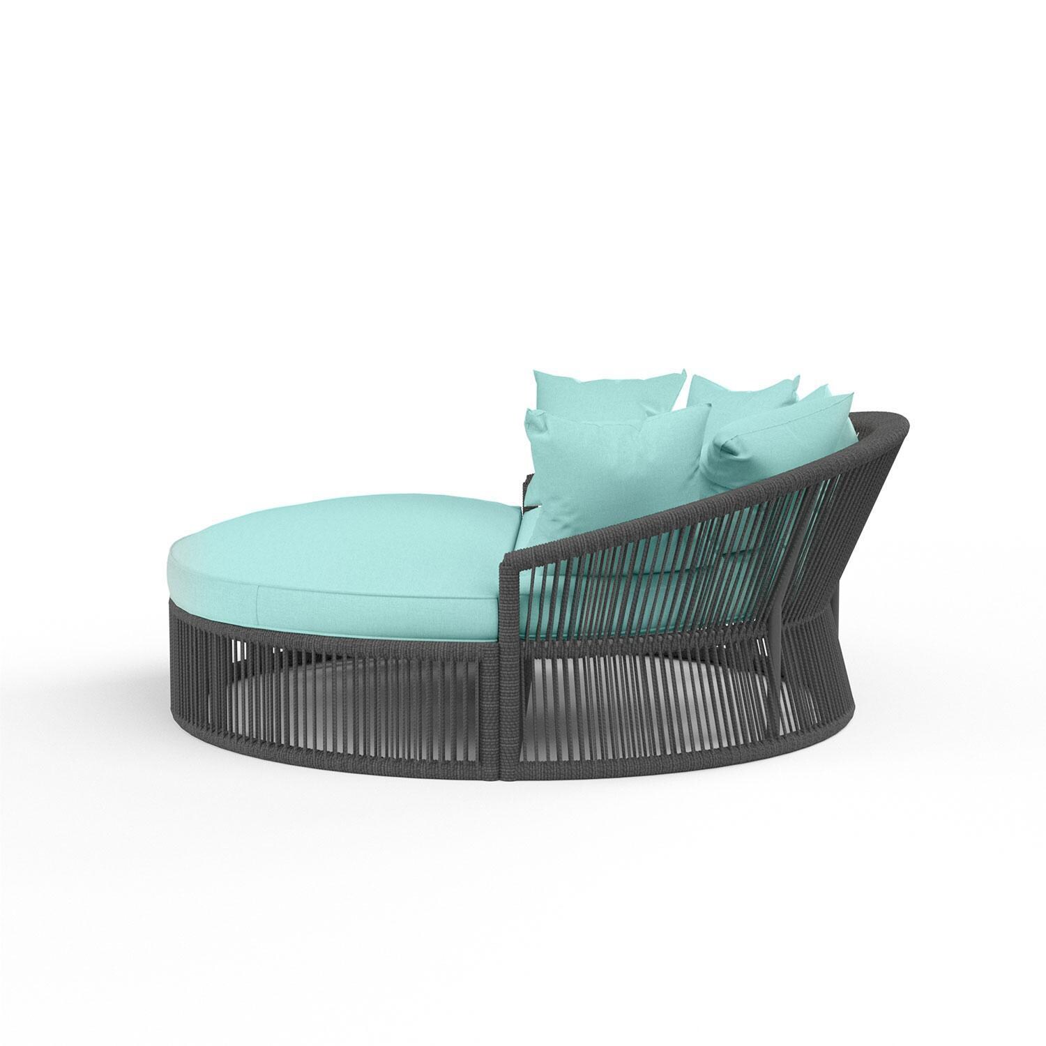 Milano Aluminum & Olefin Rope Patio Daybed in Dupione Celeste w/ Self Welt By Sunset West - Side View - White Background thumbnail