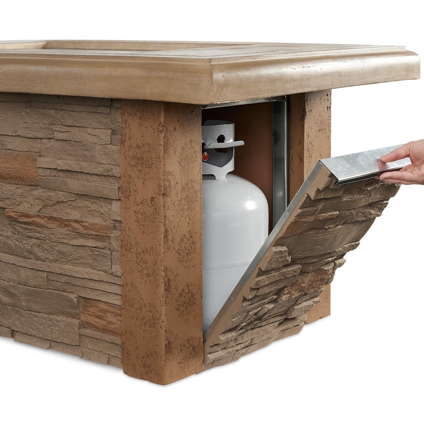 The Outdoor GreatRoom Company Sierra Linear Gas Fire Pit Table - Access door provides convenient storage for propane tanks thumbnail