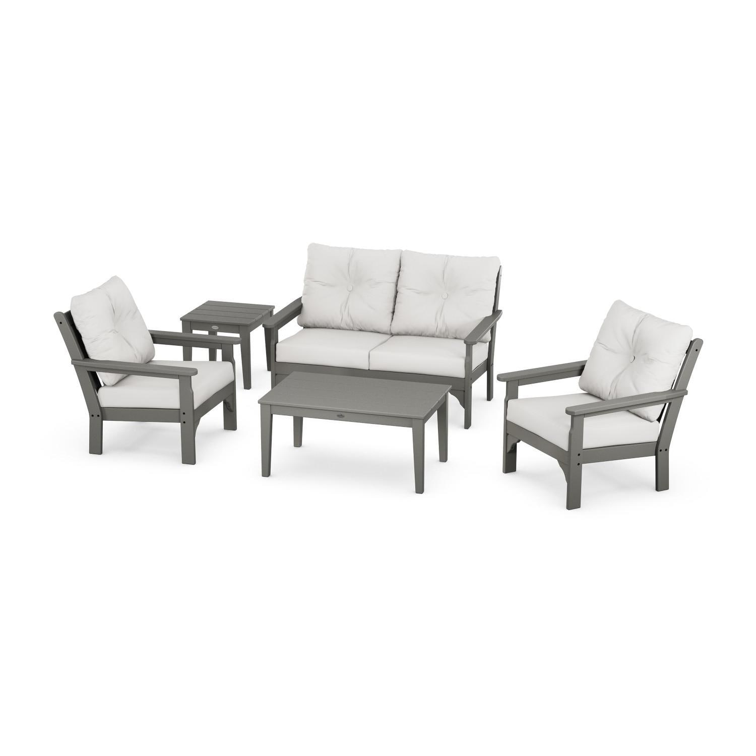 POLYWOOD Vineyard 5 Pc Recycled Plastic Loveseat Seating Set in Slate Gray/Natural Linen by - PWS332-2-GY152939