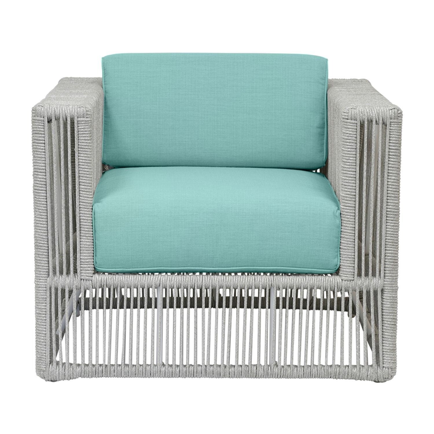 Miami Olefin Rope Patio Club Chair in Dupione Celeste w/ Self Welt by Sunset West - Front View - White Background thumbnail