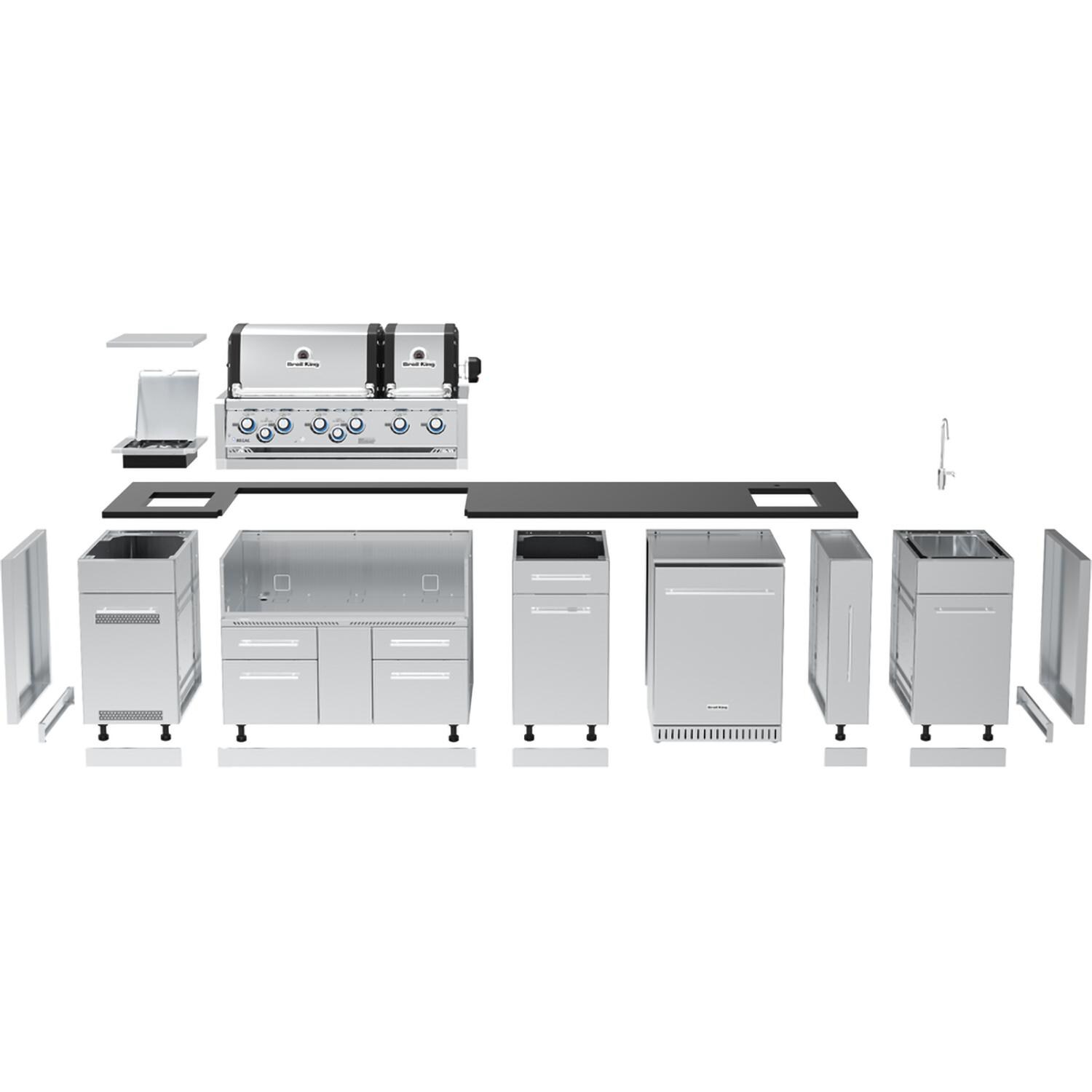 Broil King 897844H Imperial S 690iH 12 3/4 Ft Outdoor Kitchen Island w/ Propane 6 Burner Grill - Expanded - White Background thumbnail