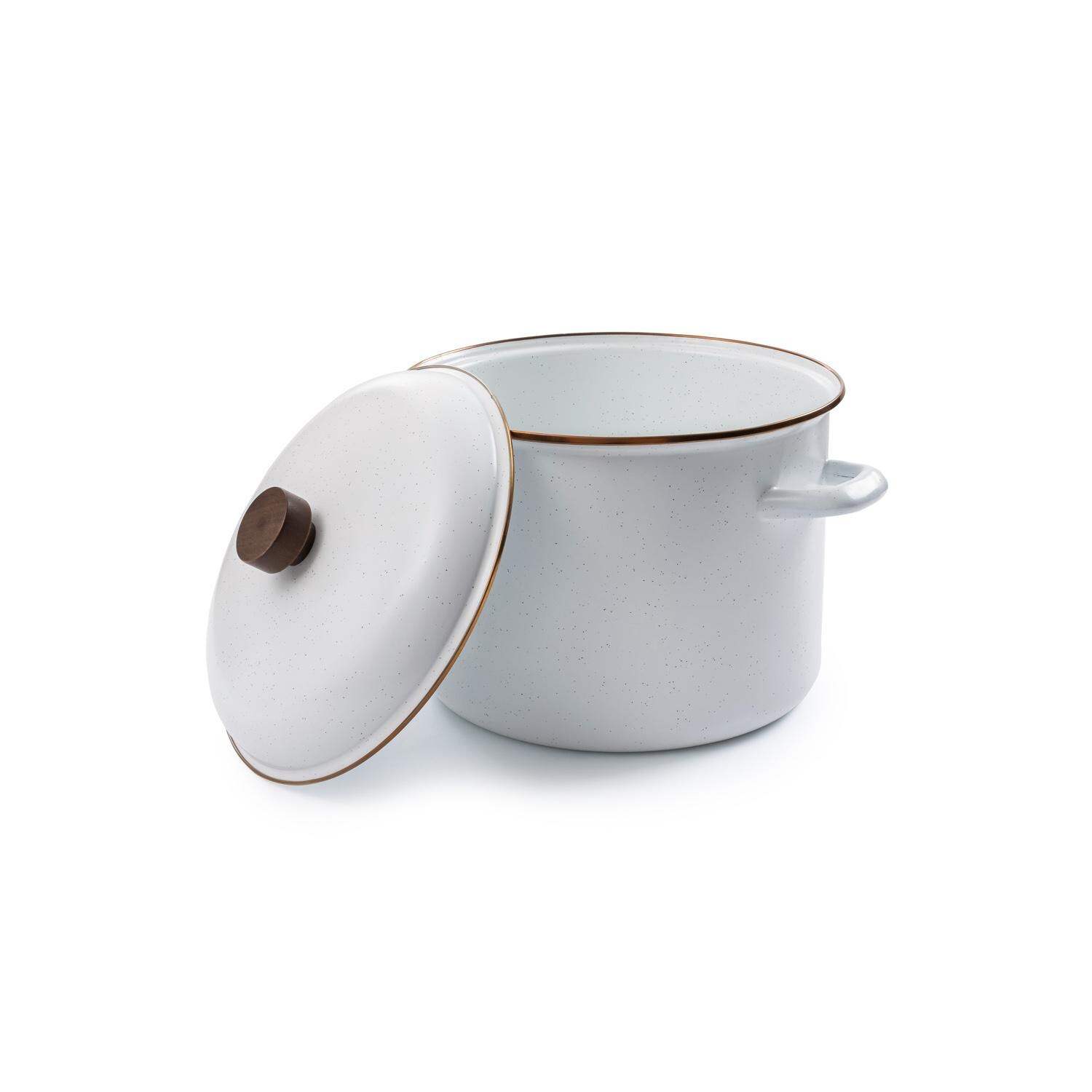 Barebones Living CKW-395 Enamel Stock Pot - Eggshell - Shown With Lid Off thumbnail