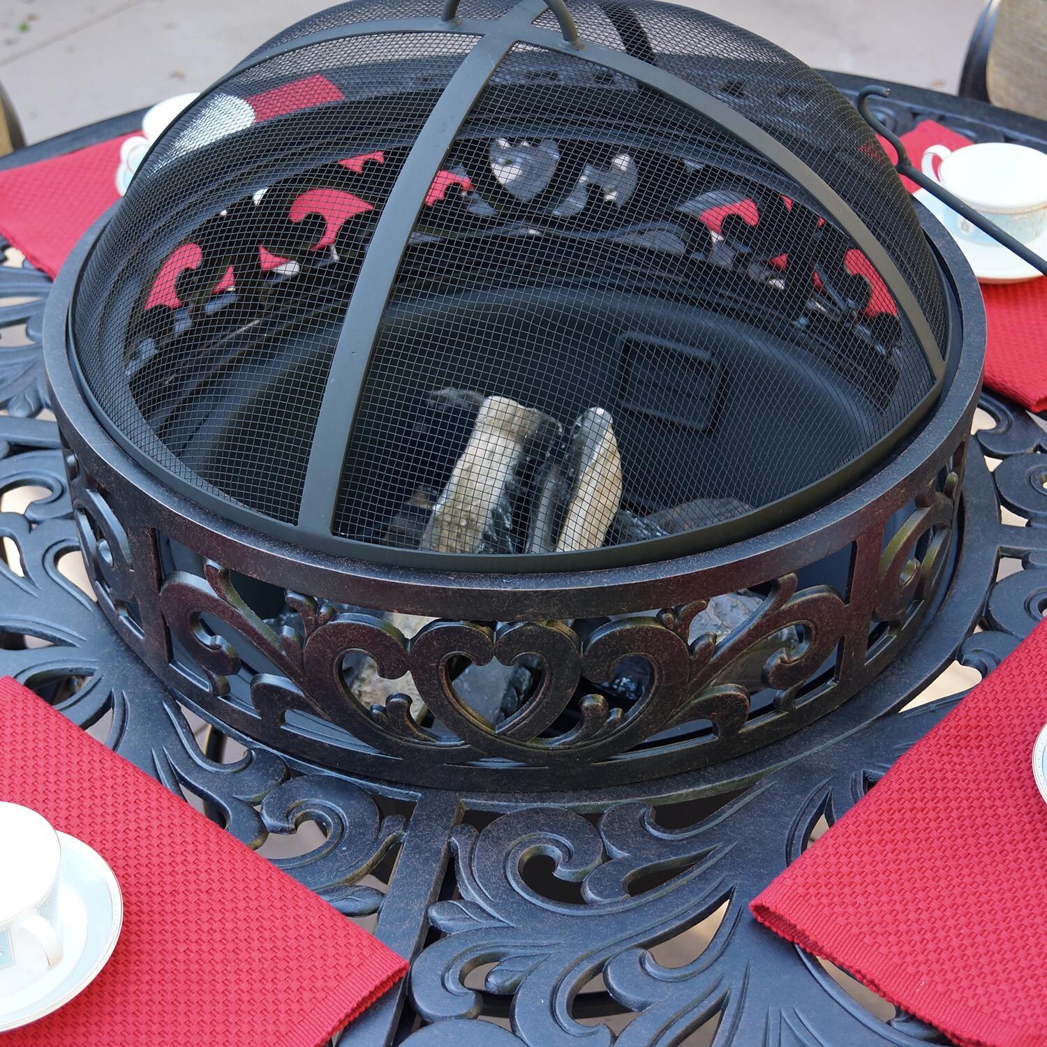 Darlee Series 80 Cast Aluminum Tea Table With Ice Bucket And Fire Pit Insert - Fire Pit - Lifestyle thumbnail