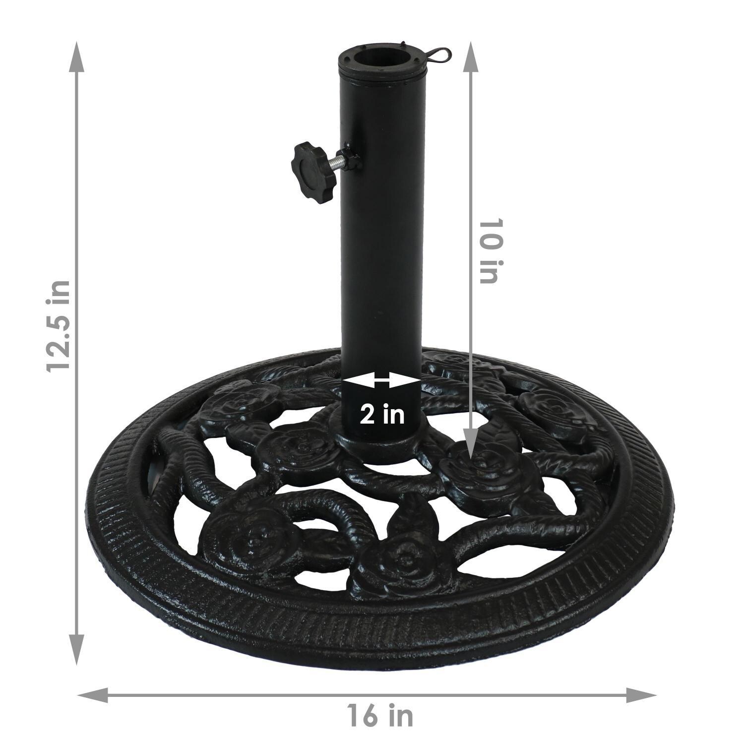 Ultimate Patio 17 Lb Rose Blossom Cast Iron Umbrella Base - Black - Dimensions thumbnail