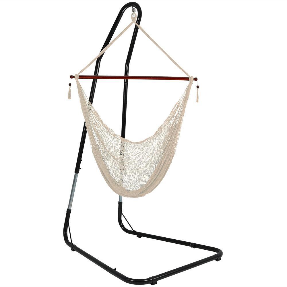 Ultimate Patio Extra Large Hanging Cabo Hammock Chair w/ Adjustable Chair Stand - Cream
