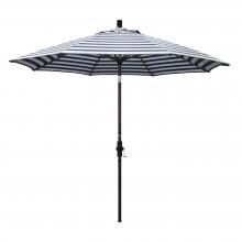 California Umbrella Golden State Series 9 Ft Octagonal Aluminum Collar Tilt Patio Umbrella W/ Crank Lift - Bronze Frame / Olefin Navy White Cabana Stripe Canopy