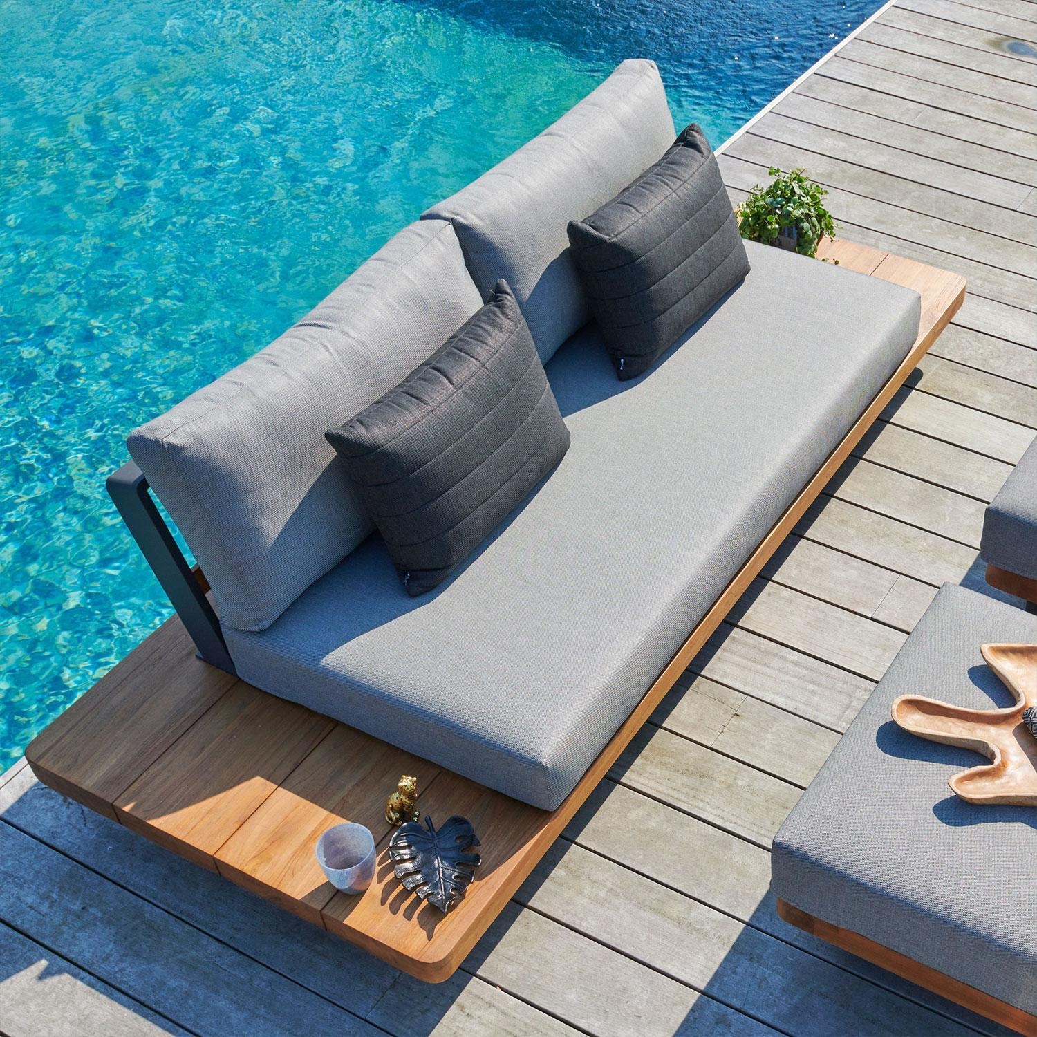 Fitz Roy 3 Person Aluminum/Teak Deep Seating Open Sofa in Lava By KETTLER - By The Pool - Lifestyle thumbnail
