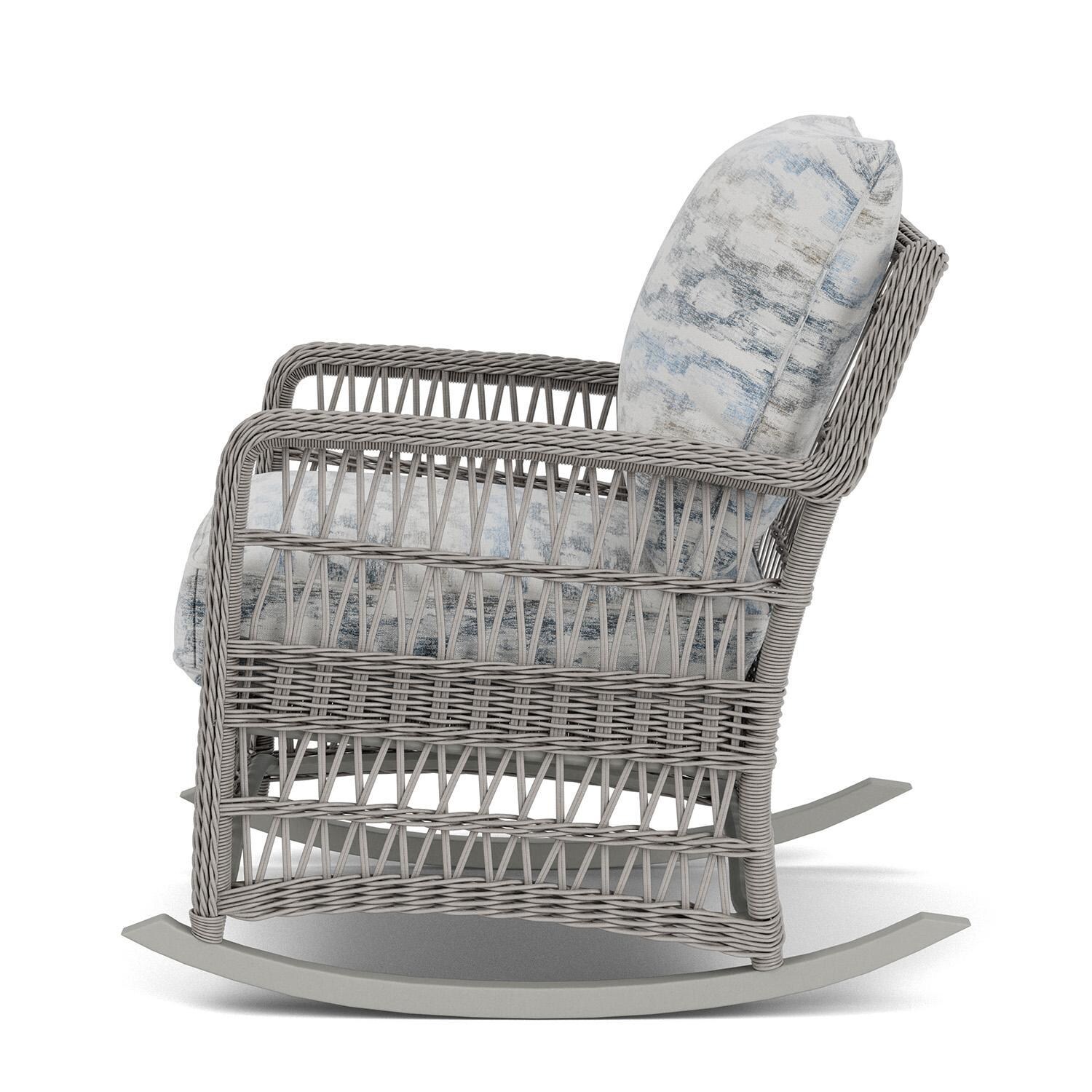 Lloyd Flanders Mackinac Lounge Rocker in Putty Finish with Stratosphere Cloud Fabric - Left Side thumbnail