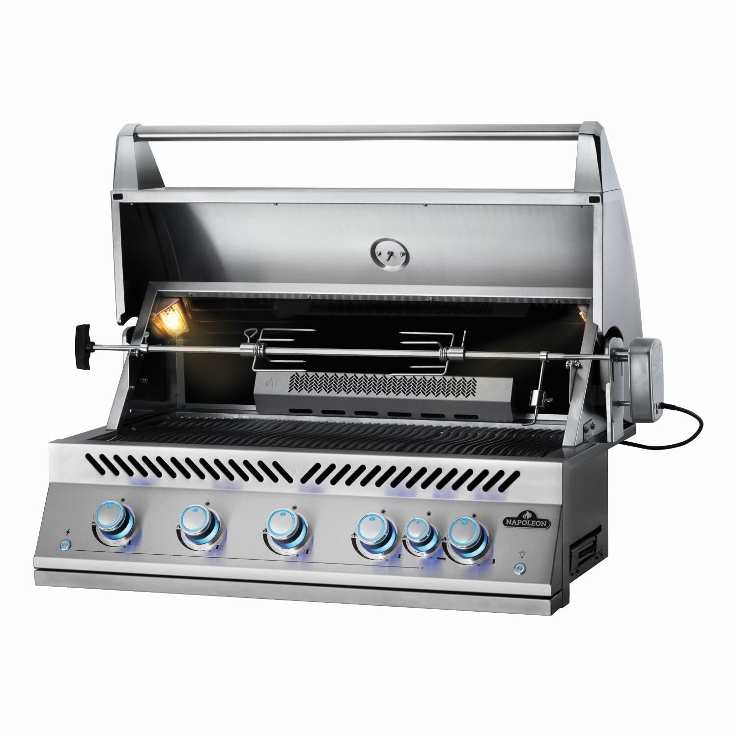 Napoleon BIG38RBNSS-1 Natural Gas Grill - Angled Open With Rotisserie - White Background