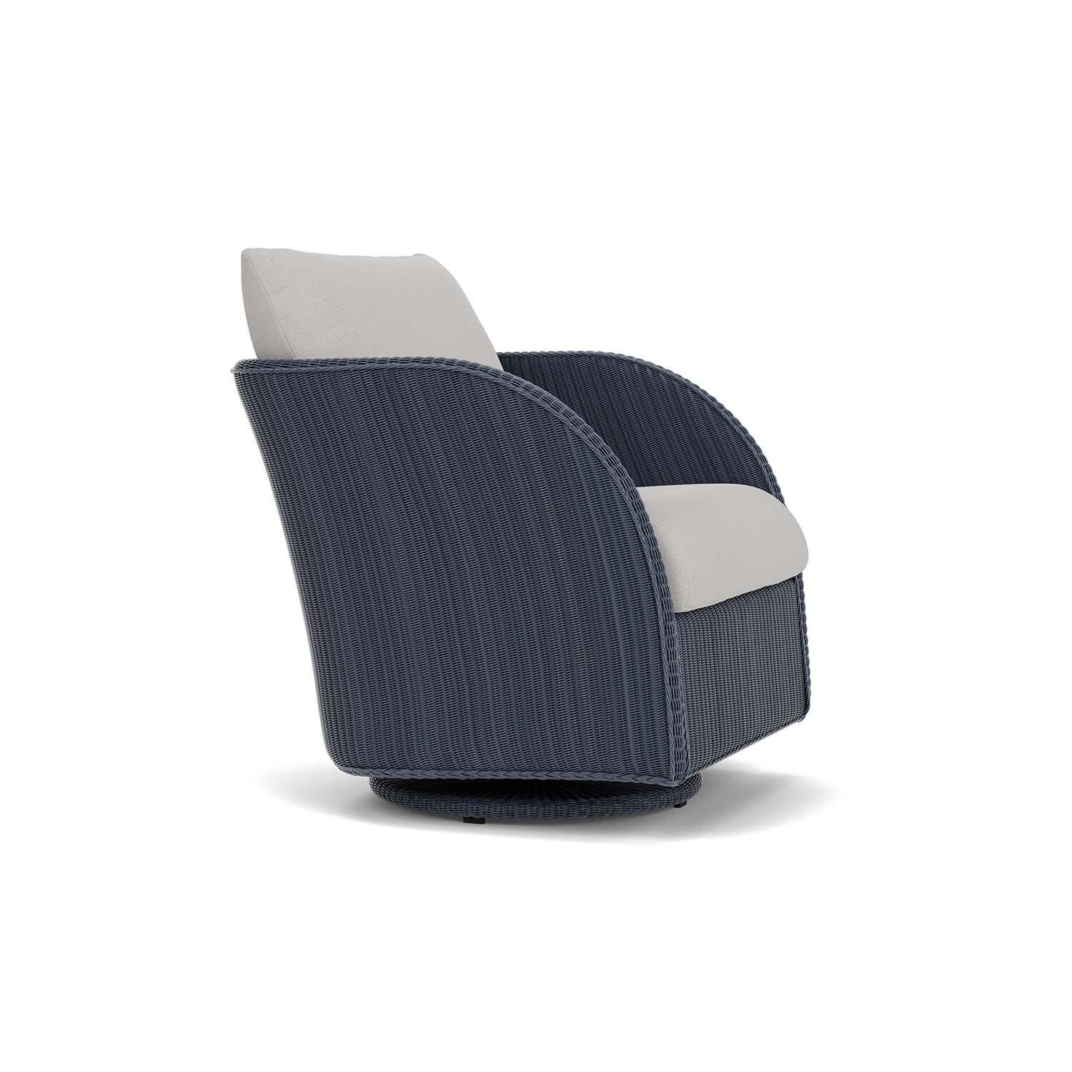 Lloyd Flanders Essence Swivel Glider Lounge Chair W/Tundra Dove Fabric - Denim Blue Finish - Angled thumbnail