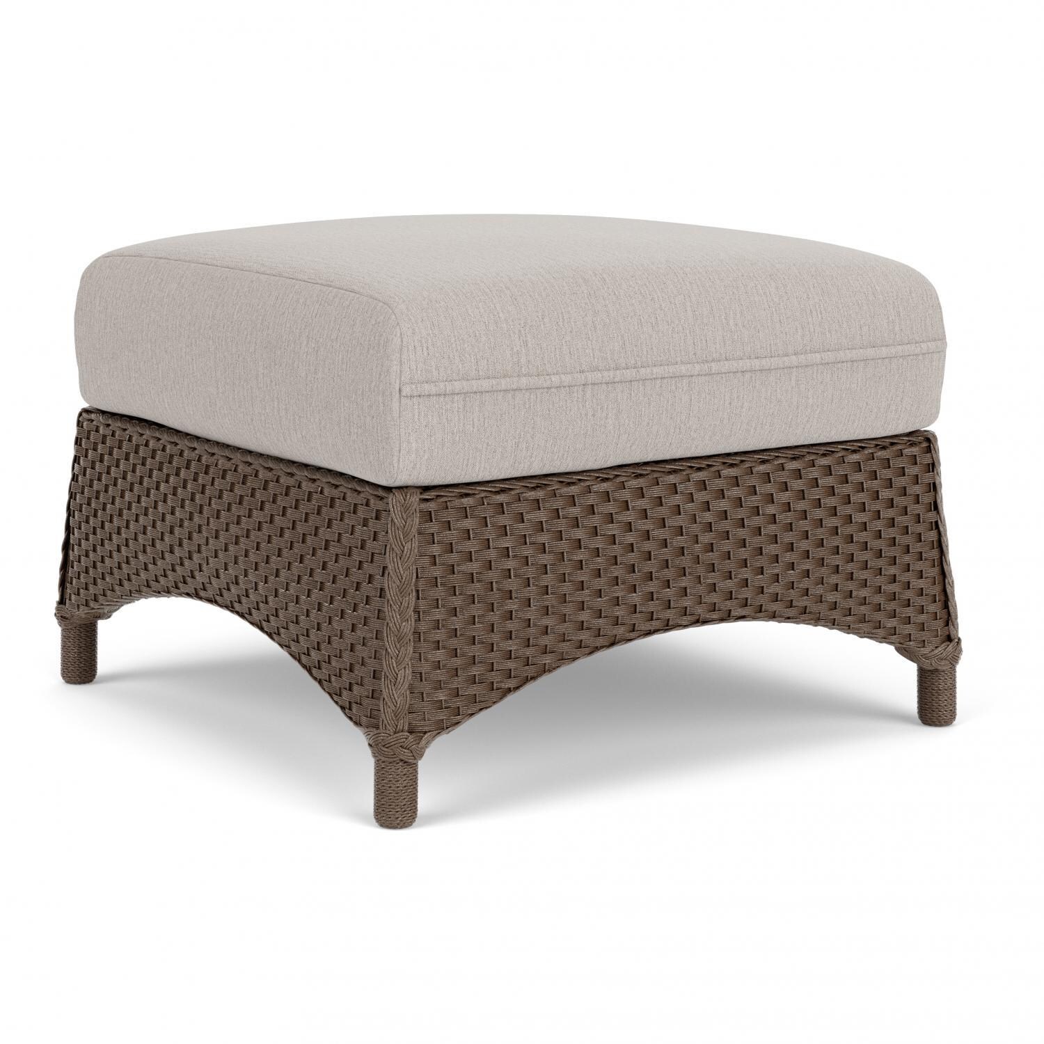 Lloyd Flanders Mandalay Ottoman in Bark Finish with Remy Cloud Fabric - Angled thumbnail