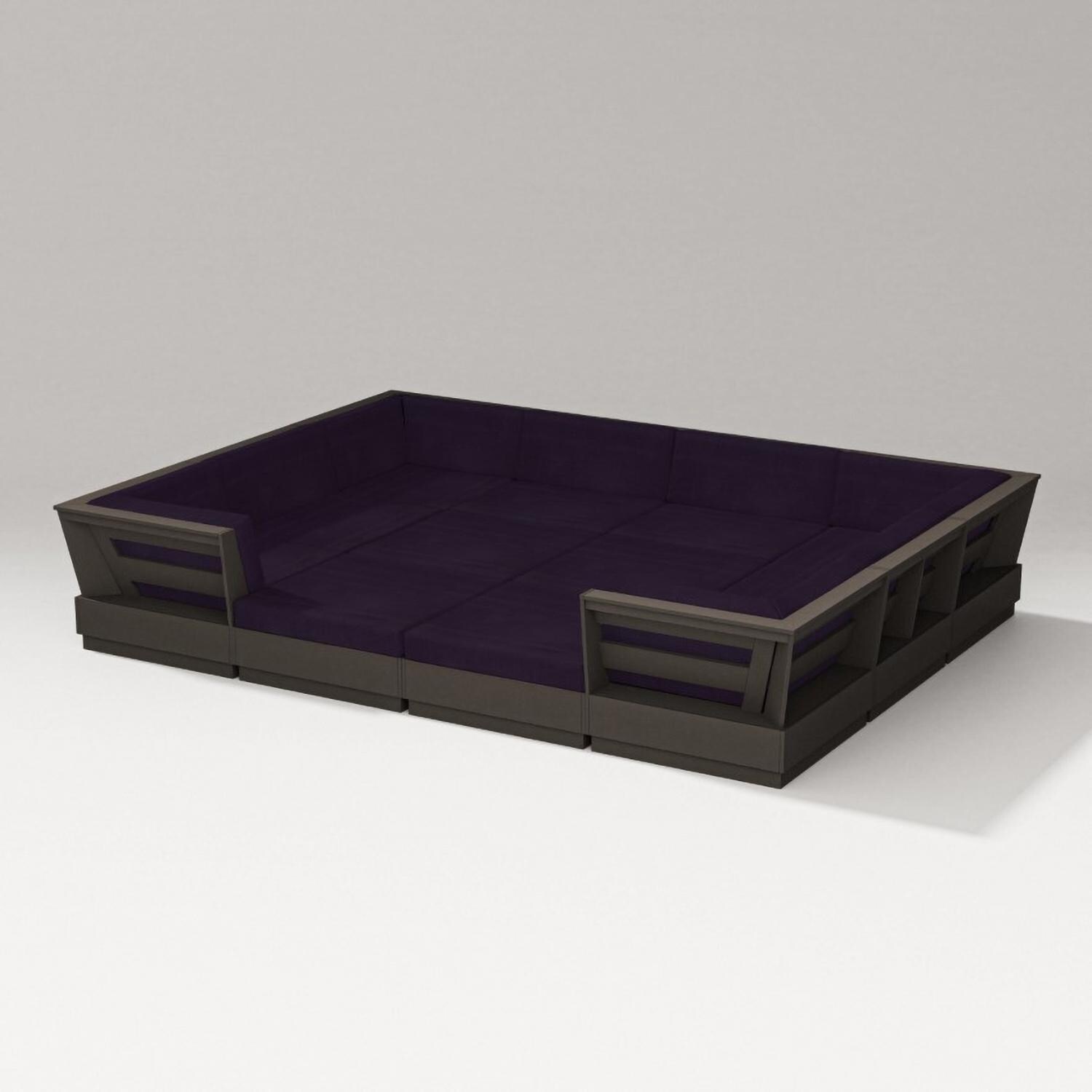 PW Designer Series PWS856-2-VCF164488 Elevate 12 Pc Recycled Plastic Pit Sectional Seating Set in Vintage Coffee/Navy Linen - Set - White Background thumbnail