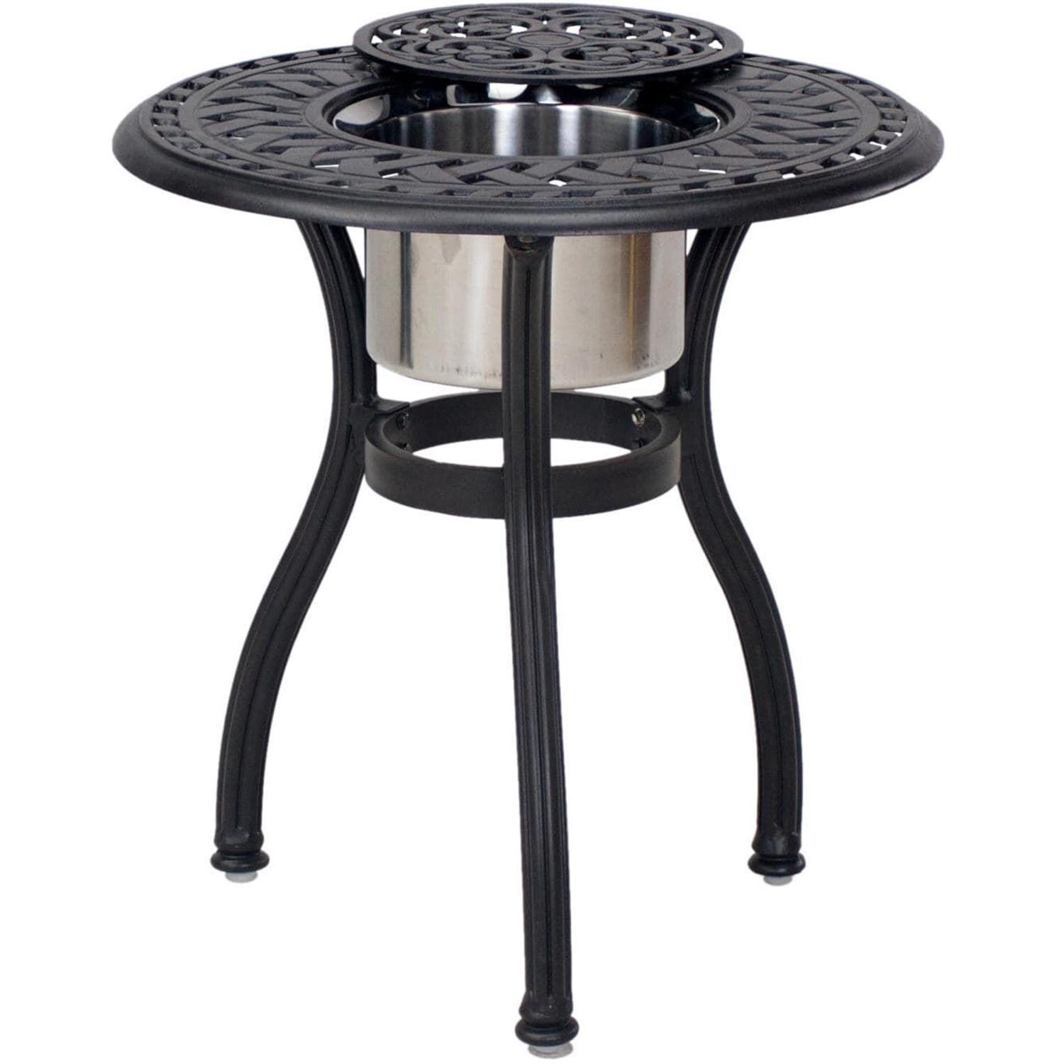 Santa Anita 3 Pc Cast Aluminum Patio Chaise Lounge Set W/ 24 Inch Round Ice Bucket End Table & Sesame Sunbrella Cushions By Darlee - Ice Bucket End Table - White Background thumbnail