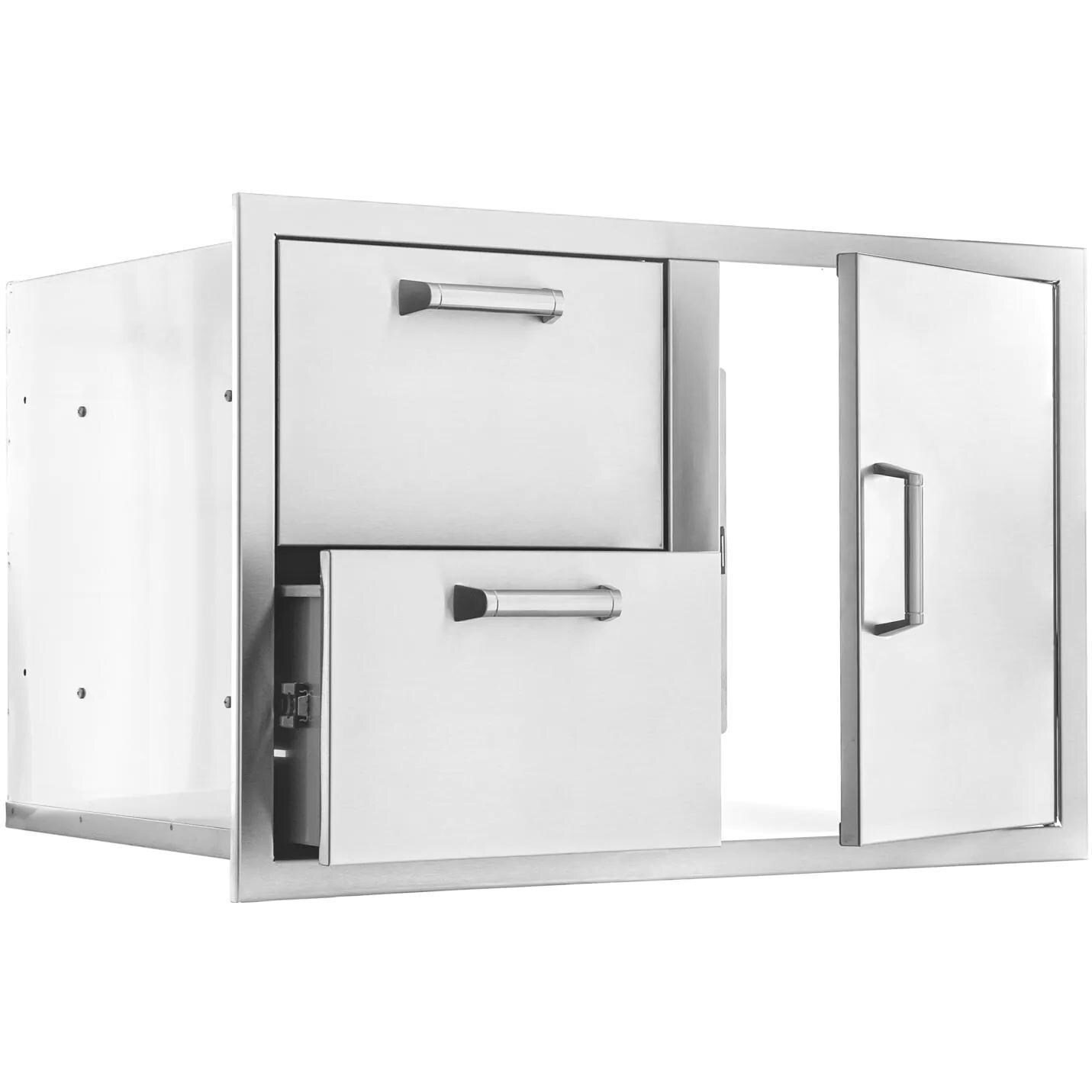 BBQGuys Signature BBQ-260-DDC Contempo 32-Inch Stainless Steel Reversible Access Door & Double Drawer Combo - Drawer and Door Open thumbnail