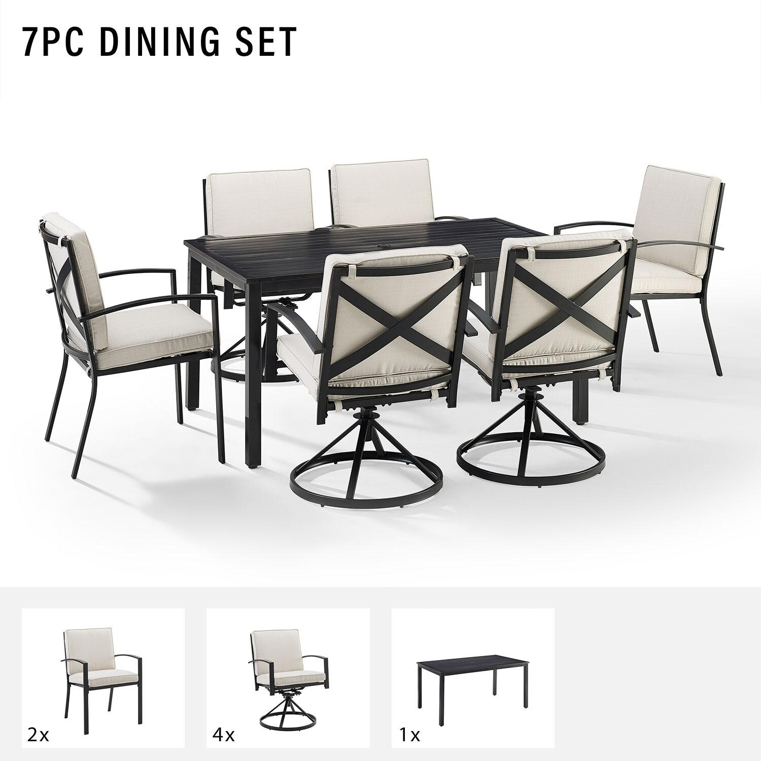 Ultimate Patio UP-82257BZ-OL 7Pc Outdoor Dining Set in Oatmeal - Included in Set (Two Club Chairs, Two Swivel Chair, and Dining Table) - Diagram thumbnail