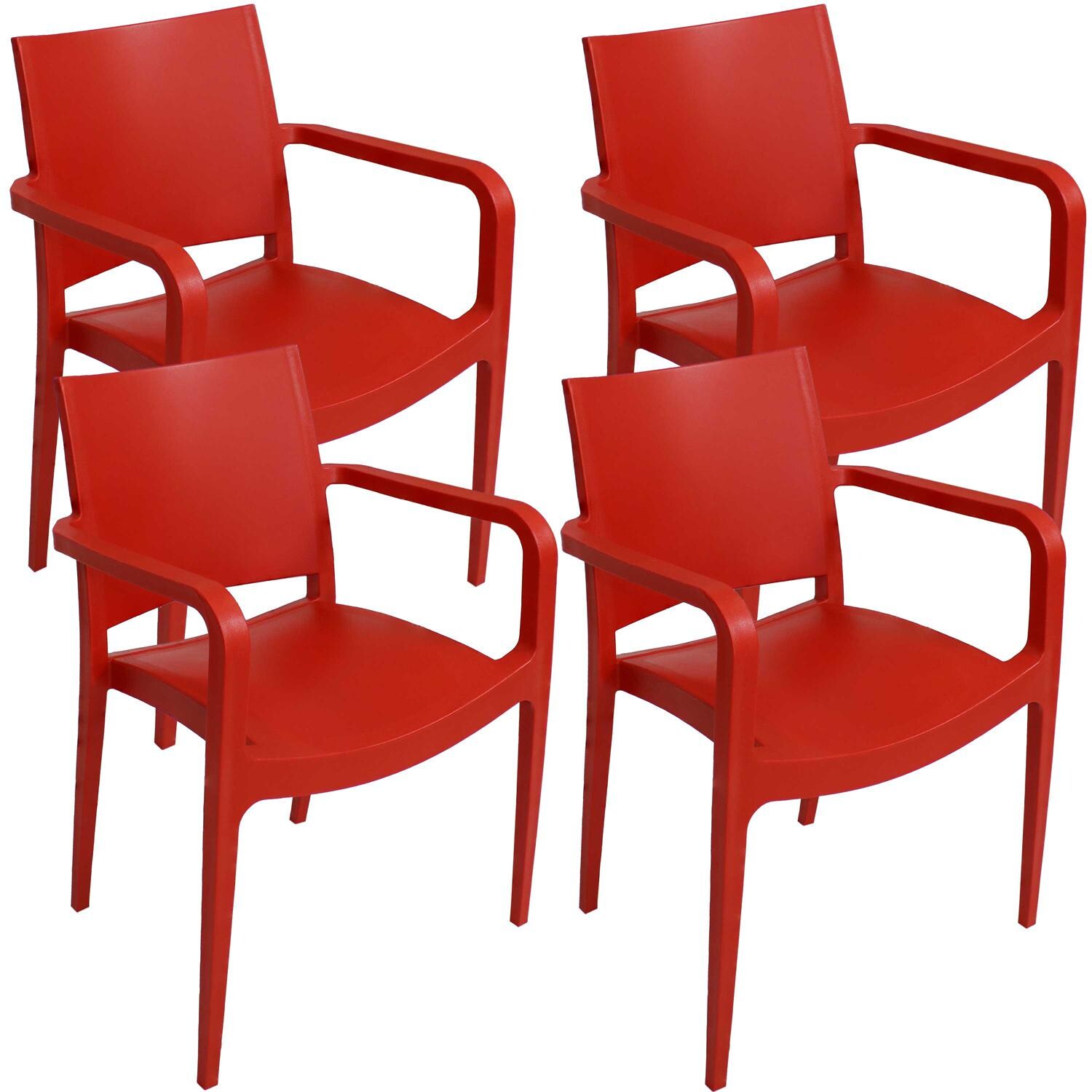 Sunnydaze Decor Landon Plastic Dining Armchair - Set of 4 - Red - TLA-155-4PK image