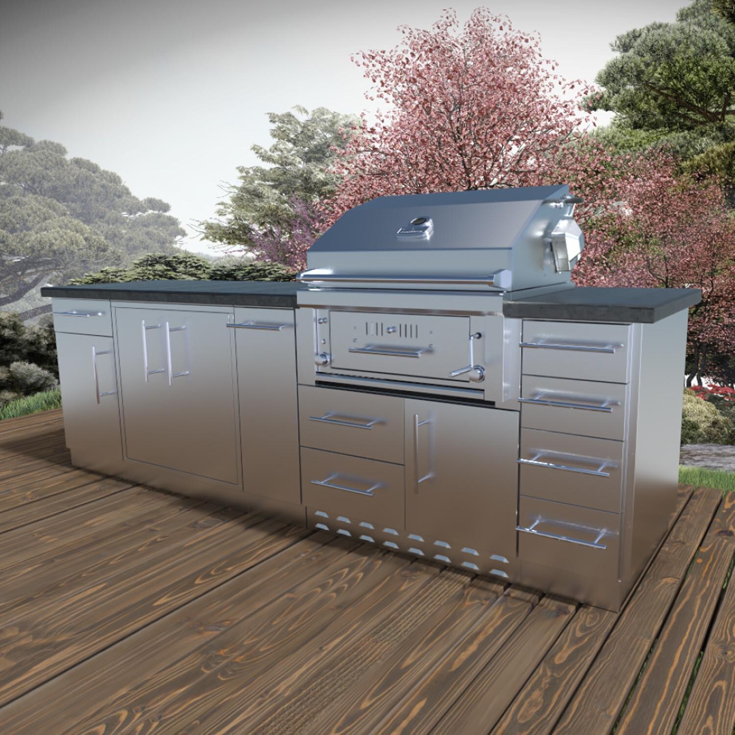 Sunstone Grills SCPALAMO-LP ALAMO 9 Ft Hybrid Gas Charcoal Grill Island Package in Propane - On the Patio - Lifestyle thumbnail