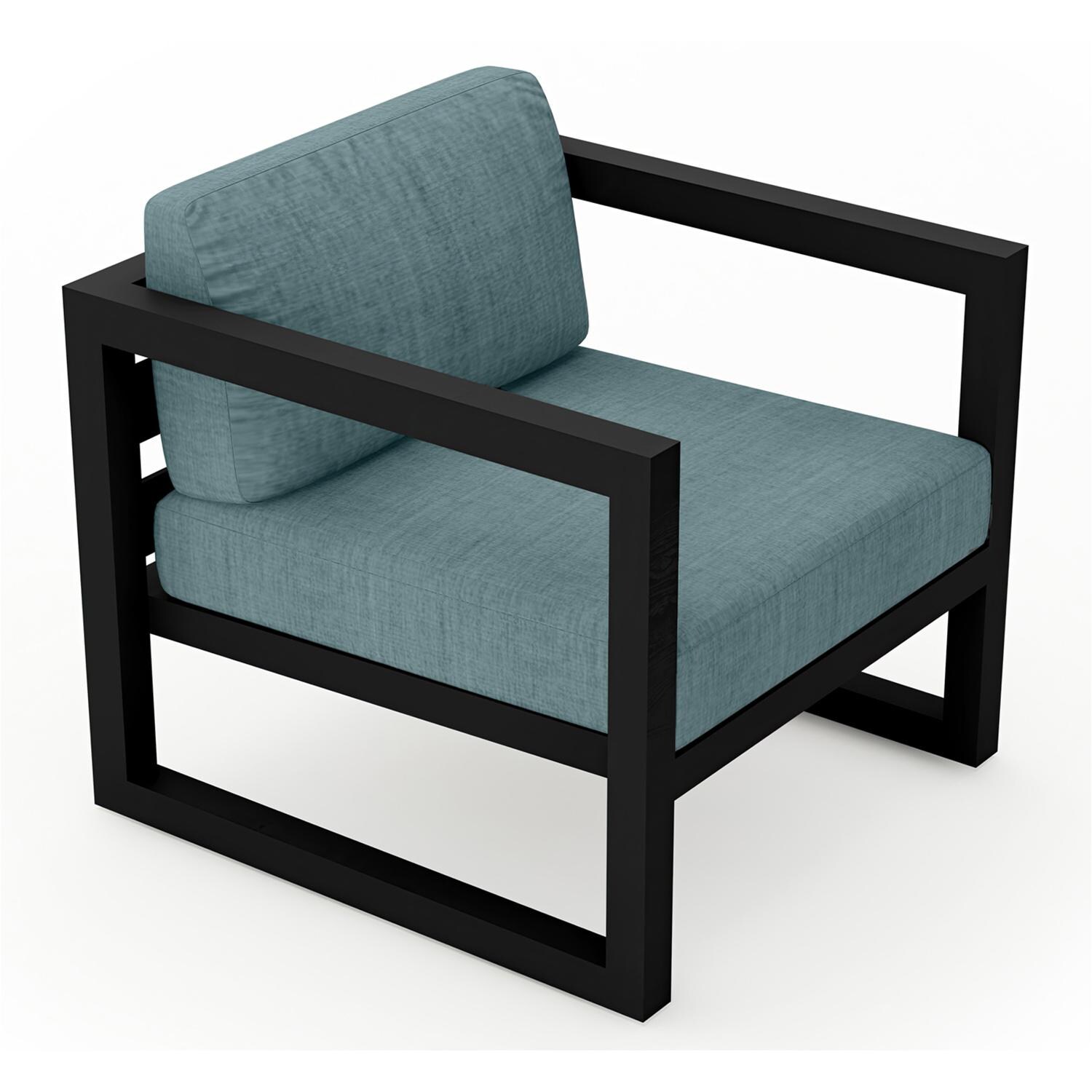 Lakeview MSTYCV-BK-CC-CL Misty Cove Aluminum Club Chair in Black w/Cast Lagoon Cushions by Lakeview Outdoor Designs - Angled Front - White Background thumbnail