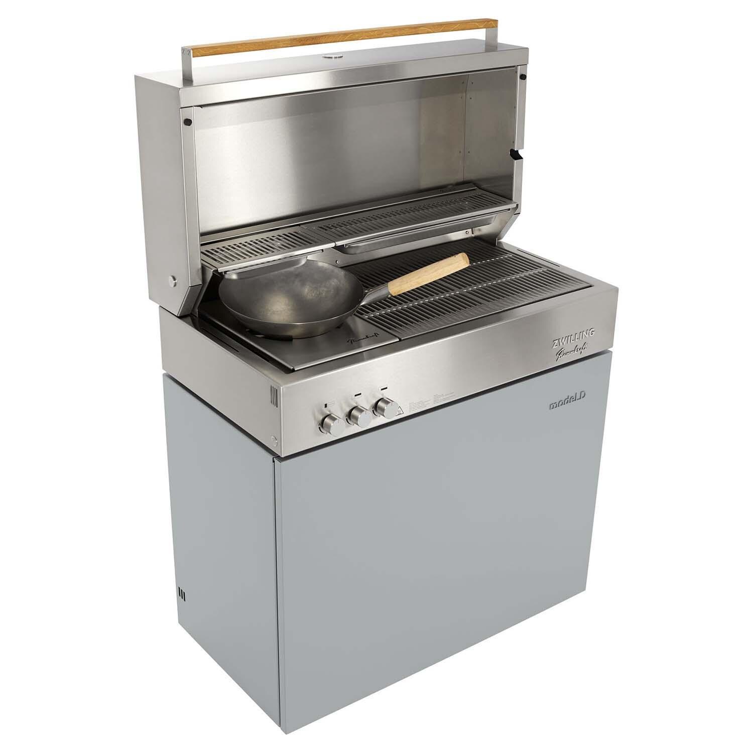 Flammkraft 1029842 Wok - Shown W/Light Grey Model D Grill - White Background thumbnail