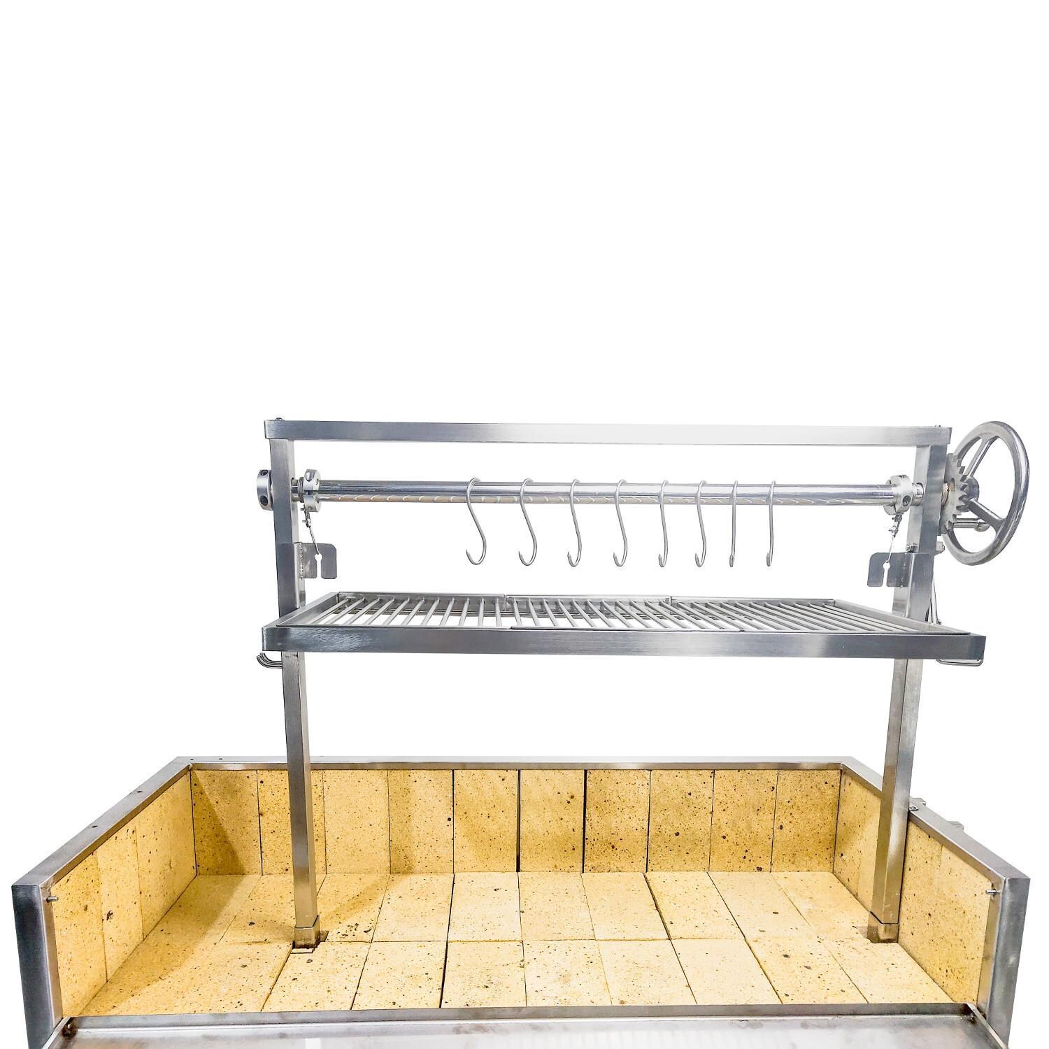 Tagwood BBQ BBQ03SSF Fully Assembled All Stainless Steel Argentine Santa Maria Wood Fire & Charcoal Grill - Height Adjustable Main Grate, & Meat Hooks