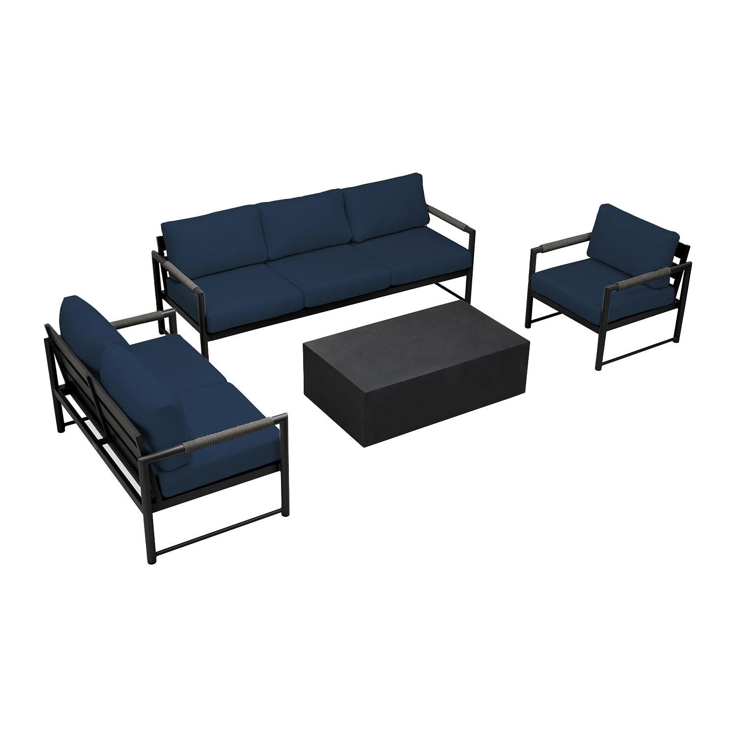 Lakeview AVEBAY-BK-CO-SET137-IN Avenue Bay Black/Carbon 4 Pc Sofa Loveseat Set - Spectrum Indigo - Overhead View - White Background thumbnail