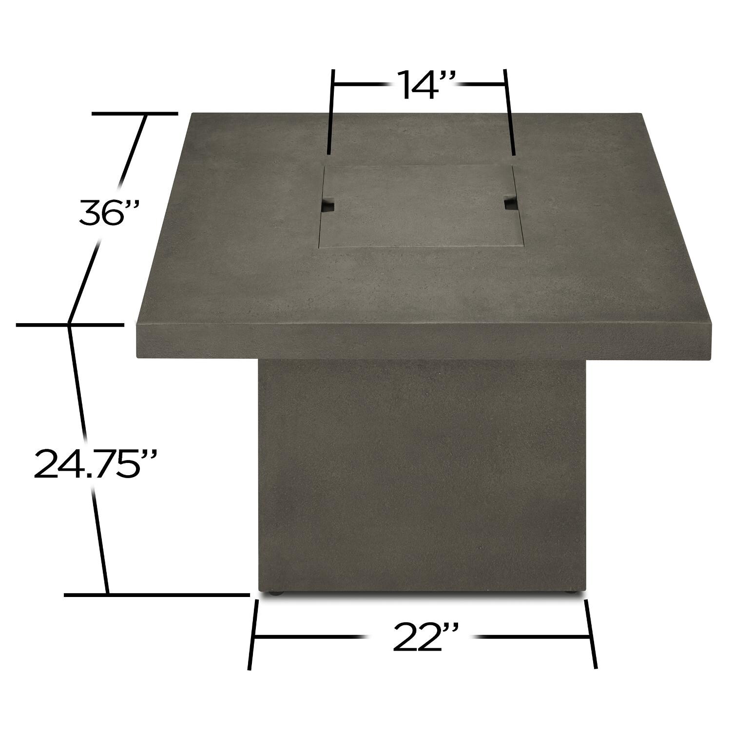Ventura Square Glacier Gray Fire Table - Dimensions thumbnail