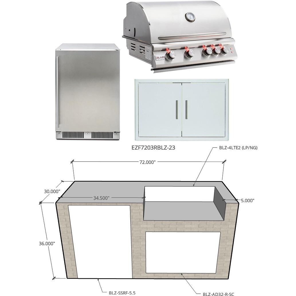 EZ Finish Systems 6 Ft Ready to Finish Outdoor Kitchen Island w/ Blaze Premium LTE 32-Inch Propane Grill & Refrigerator - Grill on Right thumbnail