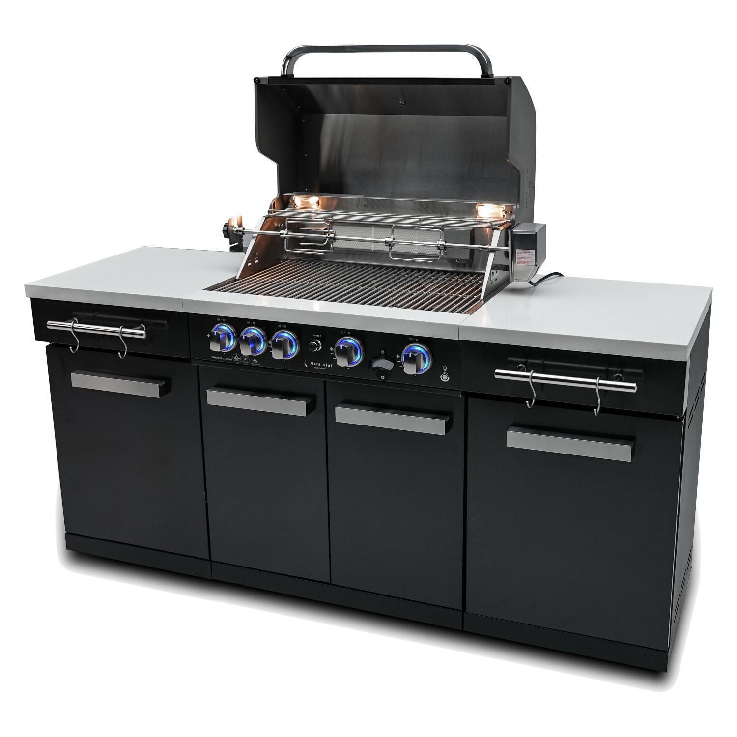 Mont Alpi - MA-957 - Propane Gas Grill Island - Black Stainless Steel - Open Angled - White Background
