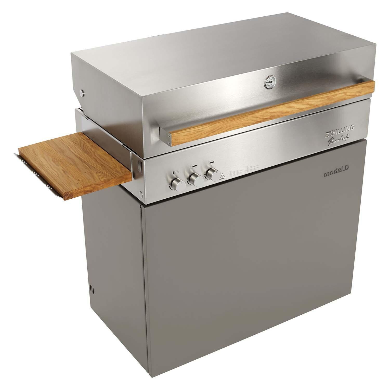 Flammkraft 1029541 Model D Propane Gas Grill - Taupe - Shown w/ Side Shelf (Sold Separately) - White Background thumbnail