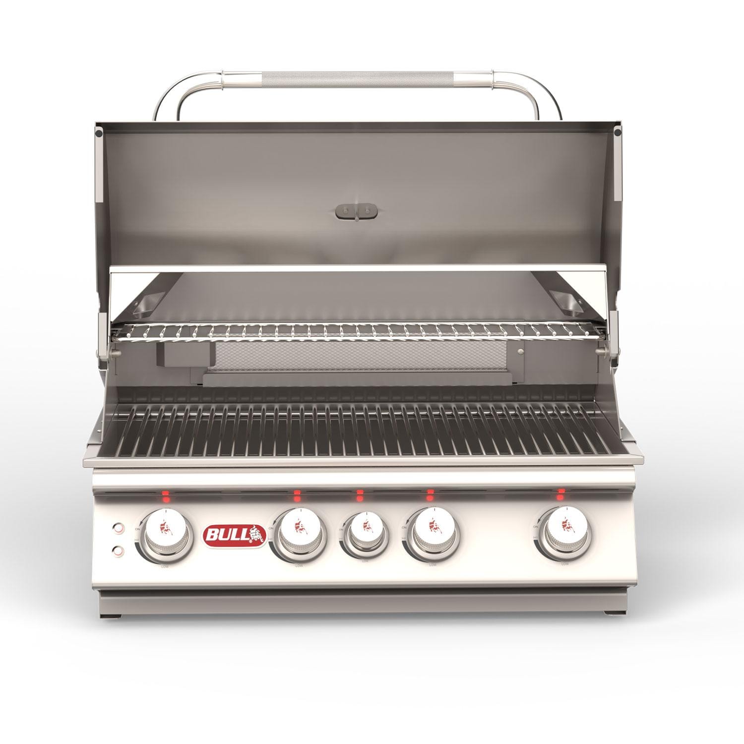 Bull 47629 Angus 30-in 4-Burner Built-In Natural Gas Grill - Hood Open - White Background thumbnail