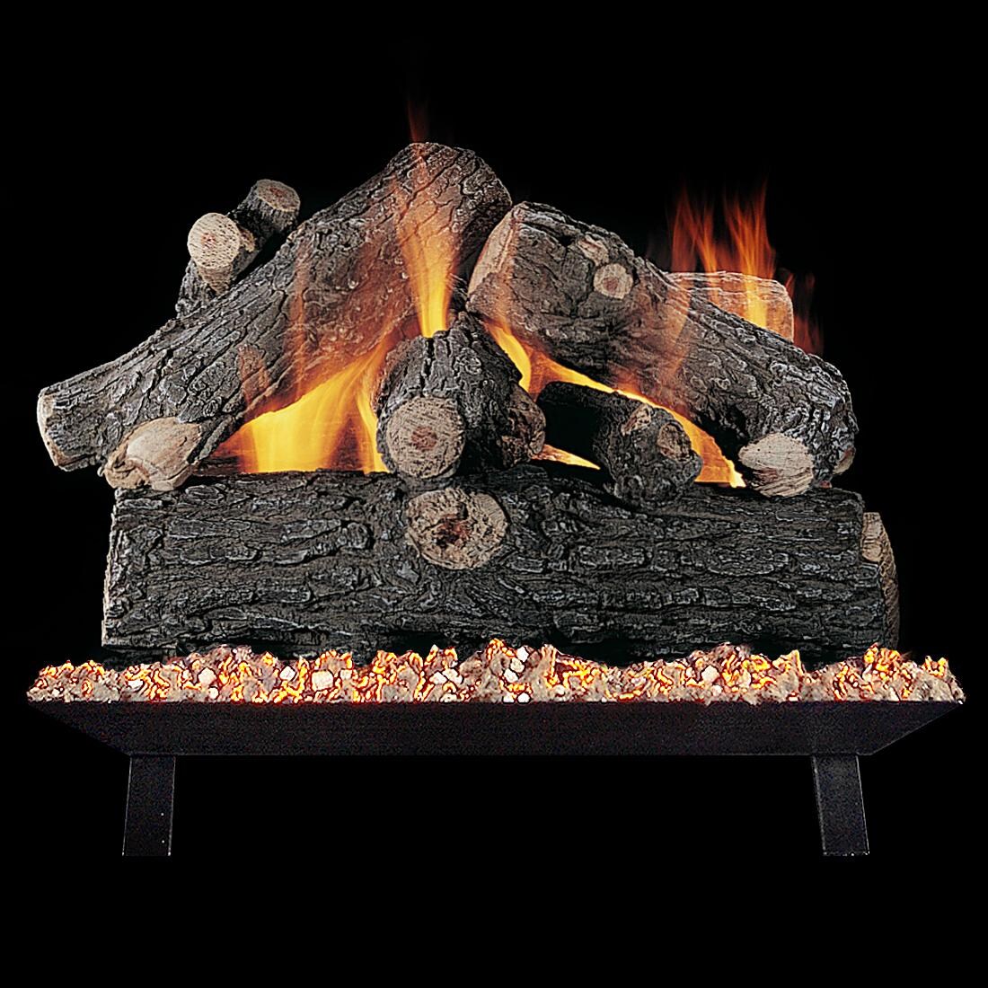 Rasmussen 24-Inch Prestige Oak Gas Log Set With Vented Propane Custom Pan Burner - Variable Flame Remote