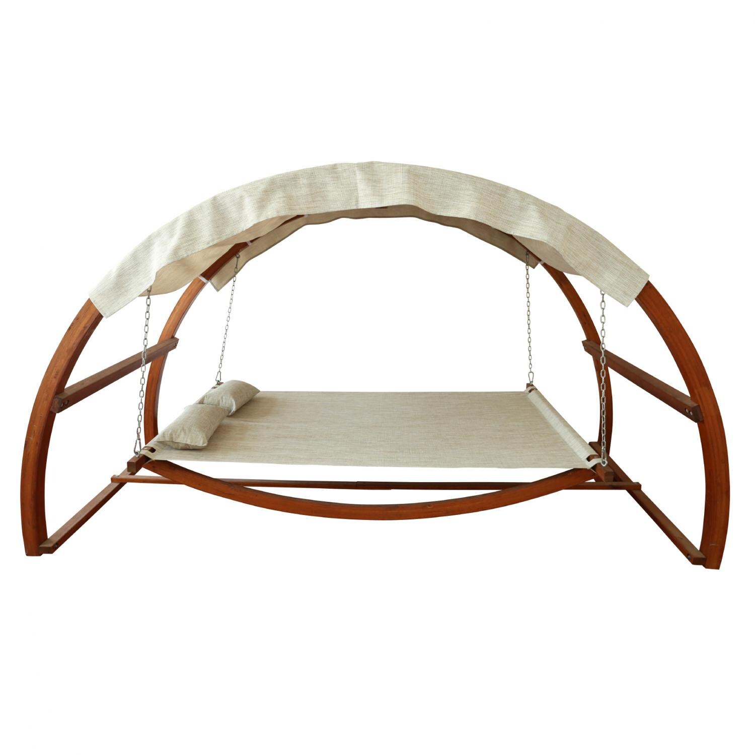Leisure Season 10 1/2 Foot Wood Outdoor Swing Bed With Canopy thumbnail