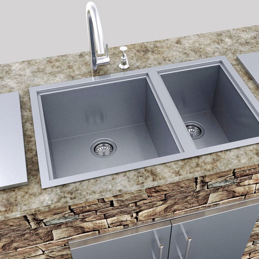 Sunstone B-SK34 Over/Under 34 X 12-Inch Height Double Basin Sink W/2 Covers - Over Counter Installation thumbnail