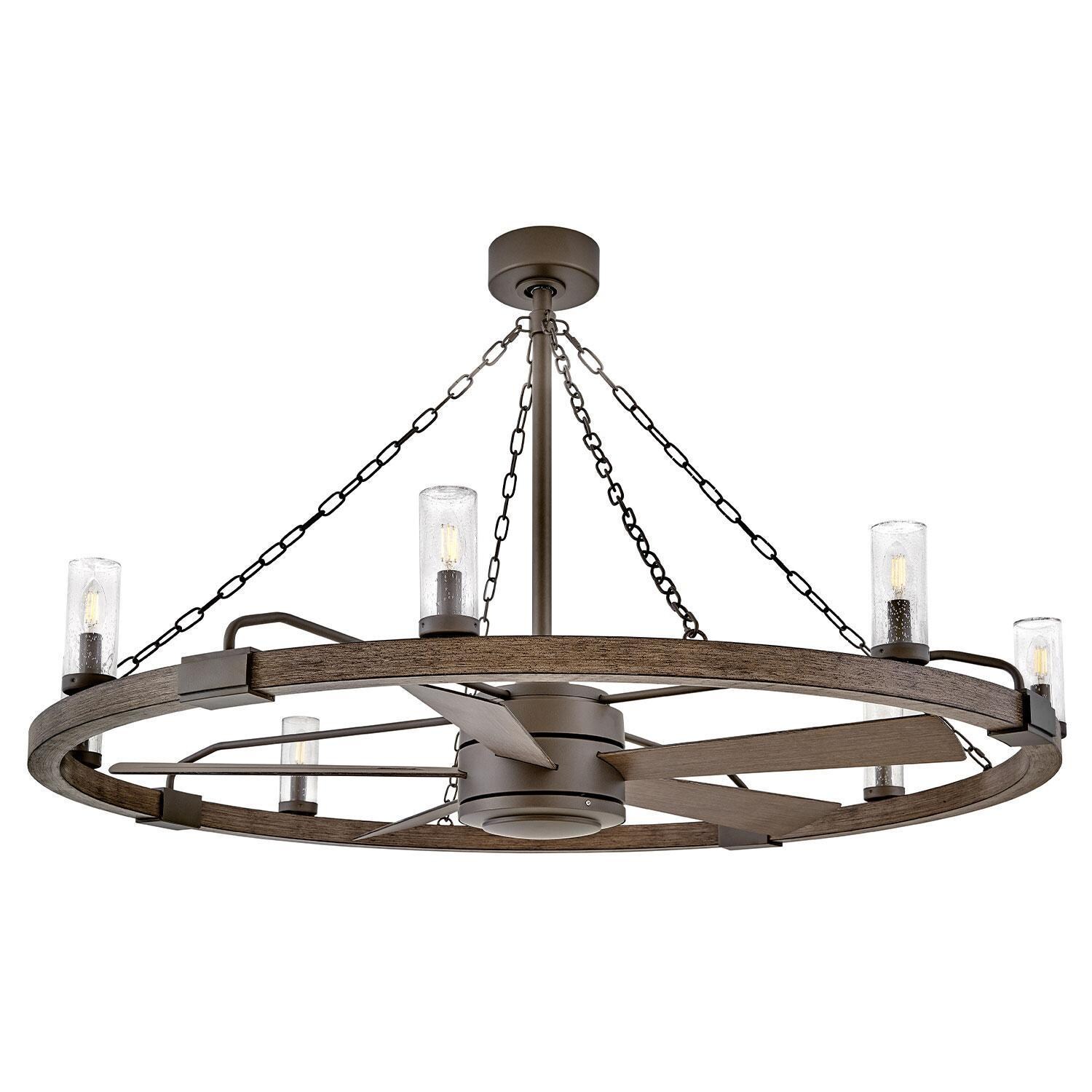 Hinkley Lighting 906144FMM-LWD Sawyer 52-in Indoor / Outdoor Smart Fandelier w/ 44-in Fan & LED Lighting - Metallic Matte Bronze - Below View - White Background thumbnail