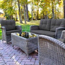 KETTLER Lakena 4 Piece Wicker Patio Conversation Set With Canvas Coal Cushions